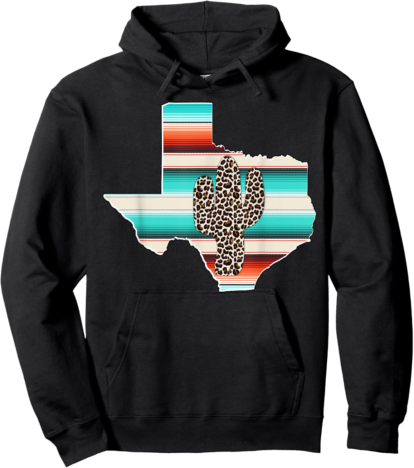 Texas State Pride Leopard Cactus Serape print Turquoise Hoodie - Hoodie | Black