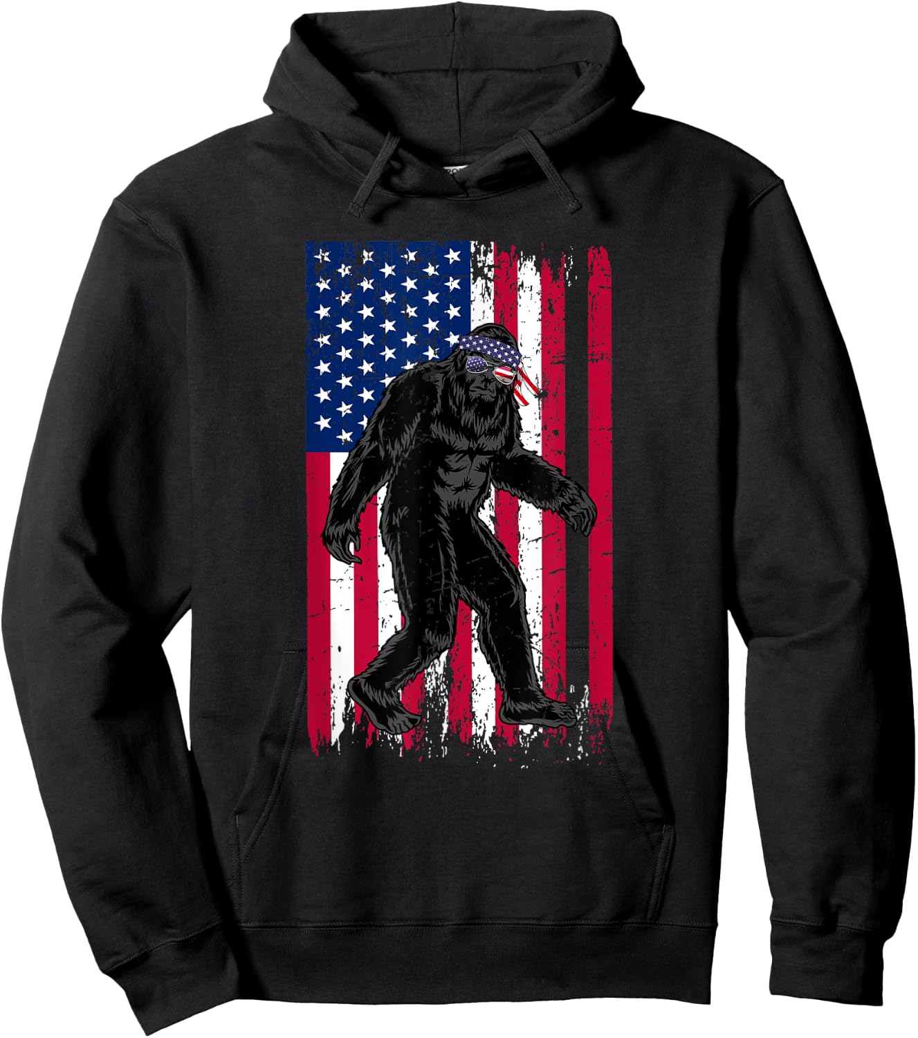 Vintage Bigfoot American Flag Art 4th of July Party Hoodie - Hoodie | Black