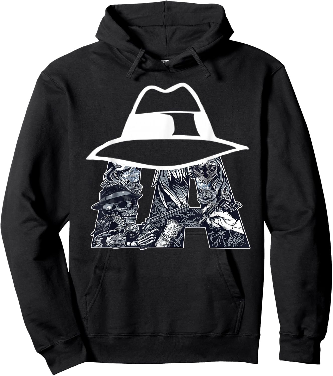 Men's Lowrider Hat LA Chicano Cholo Los Angeles Lowrider Hoodie - Hoodie | Black