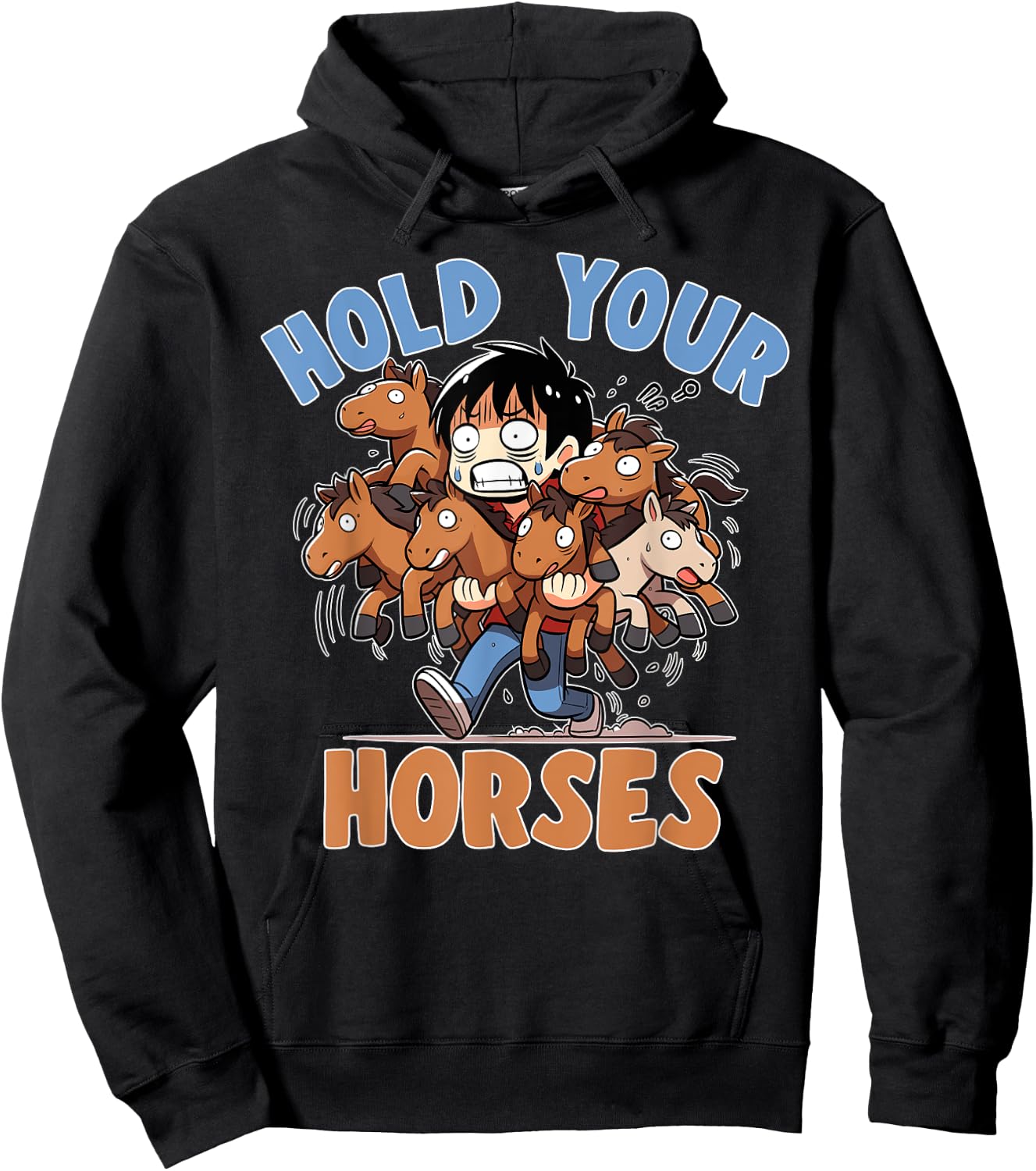 Novelty Hilarious Sayings Meme And Stuff -Adult Humor Black Small Cartoon Idiom Hold Your Horses Phrase Quote Joke Humor Hoodie - Hoodie | Black