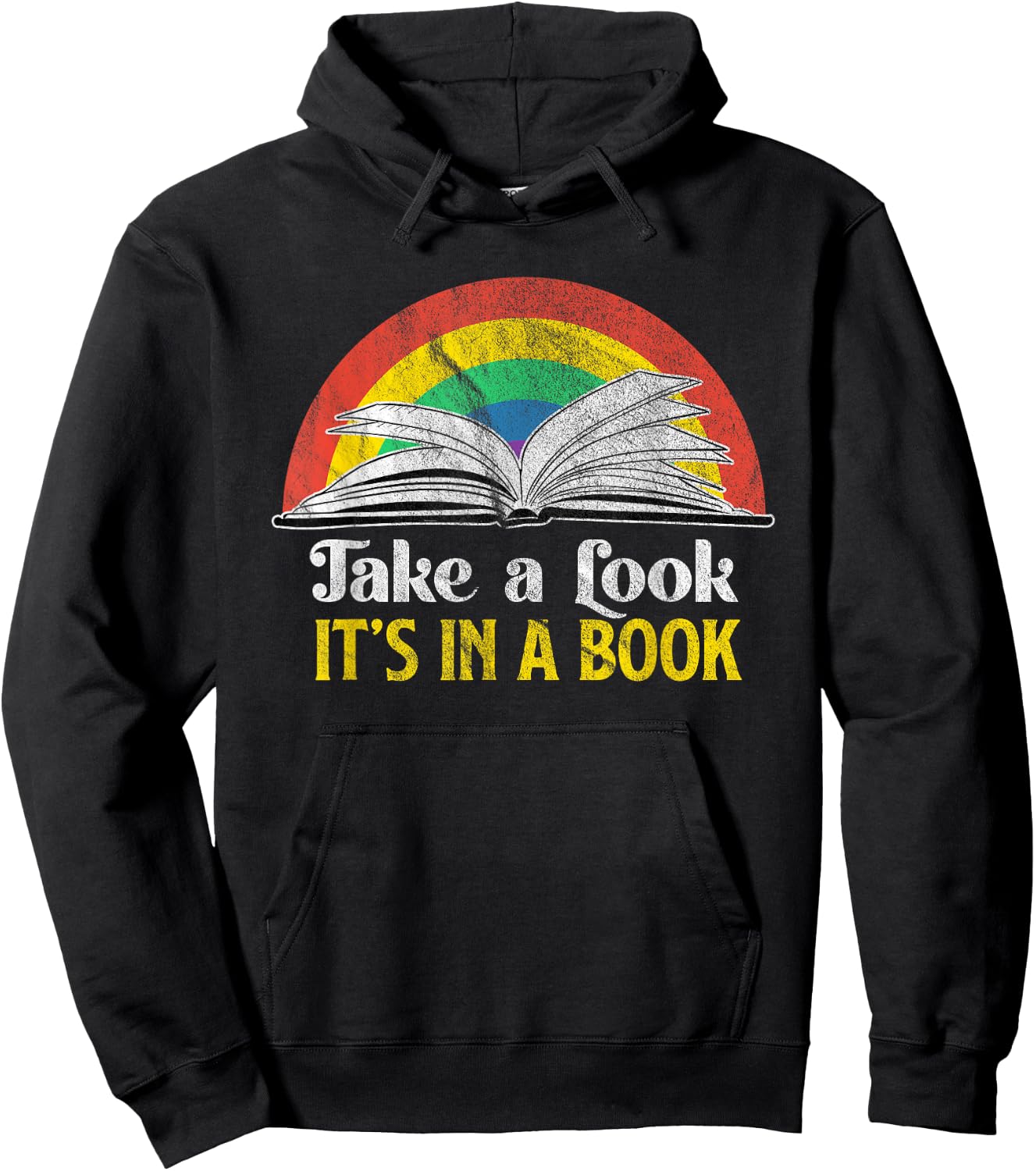 Take A Look It's A Book Retro Rainbow Gift Hoodie - Hoodie | Black