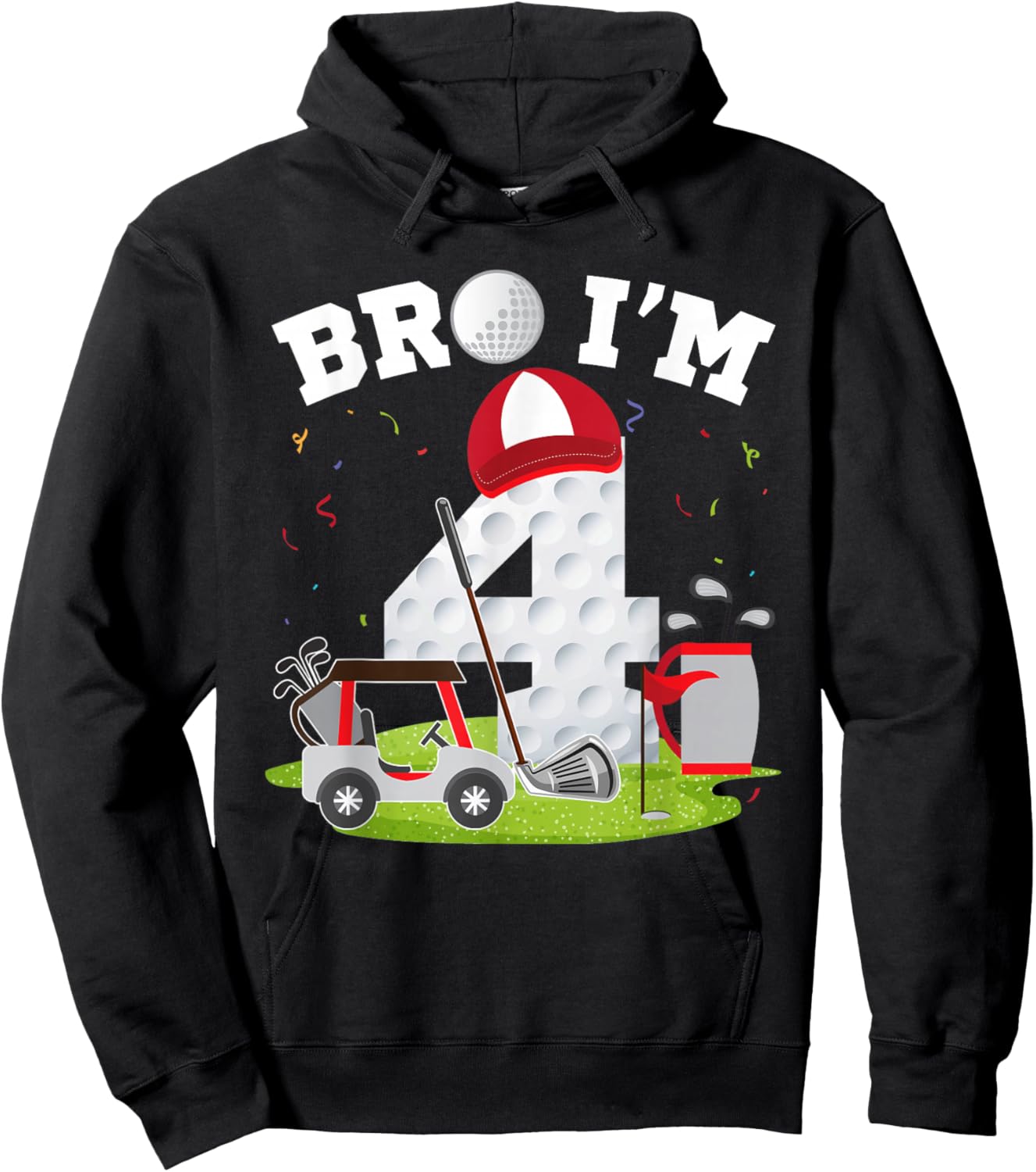 Bro I'm 4 Year Old Golf Theme 4th Birthday Golfer Hoodie - Hoodie | Black