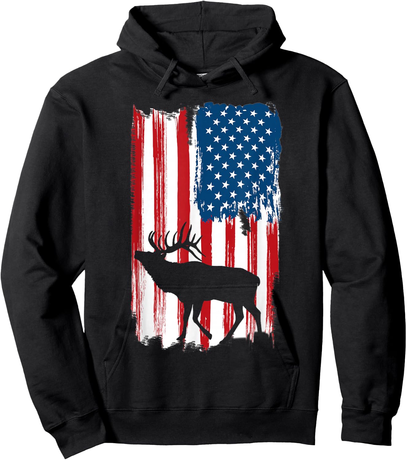 Vintage Patriotic American Flag Elk Hunter Hunting Sportsman Hoodie - Hoodie | Black