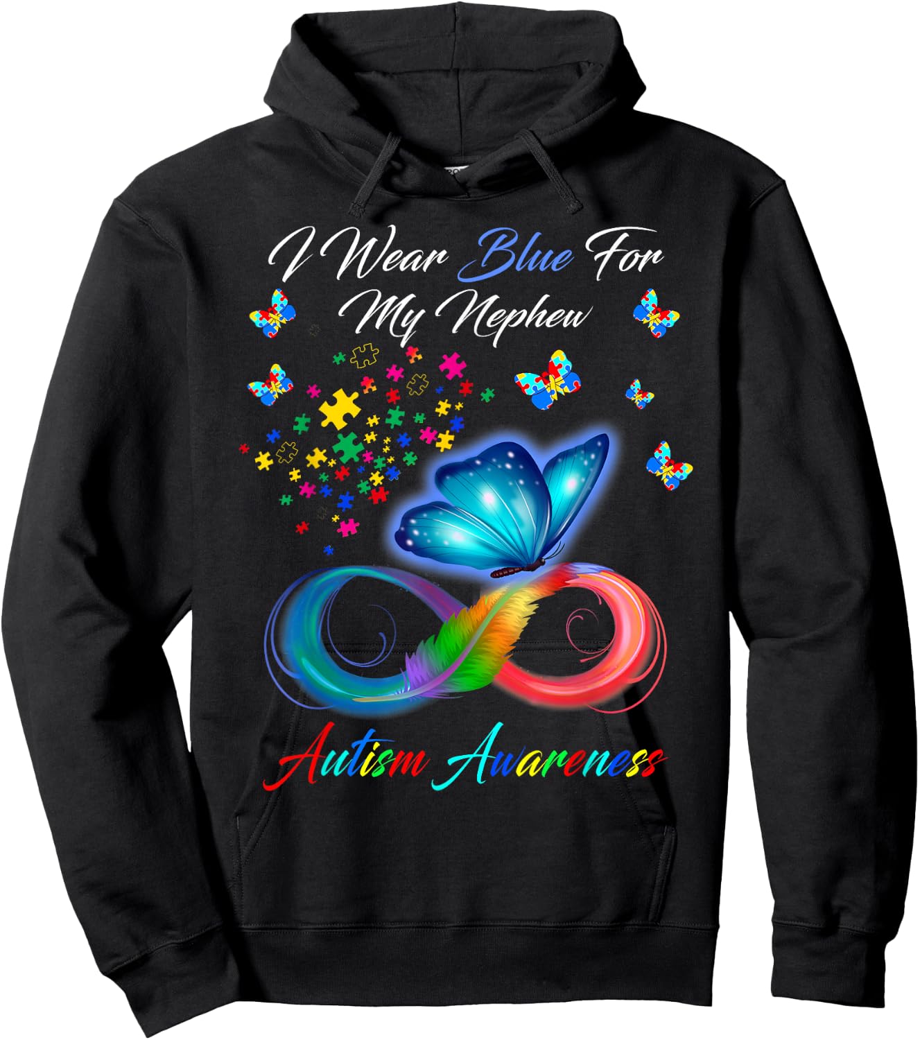 I Wear Blue For My Nephew Autism Awareness Gift Hoodie - Hoodie | Black