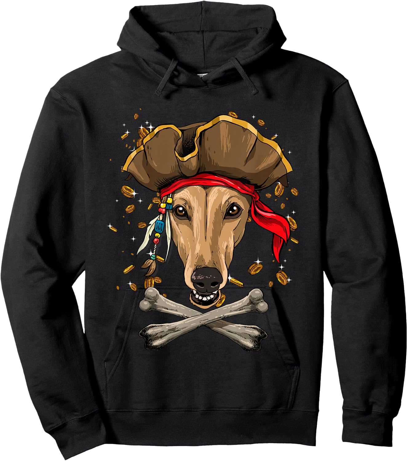 Greyhound Pirate Dog Halloween Jolly Roger Hoodie - Hoodie | Black