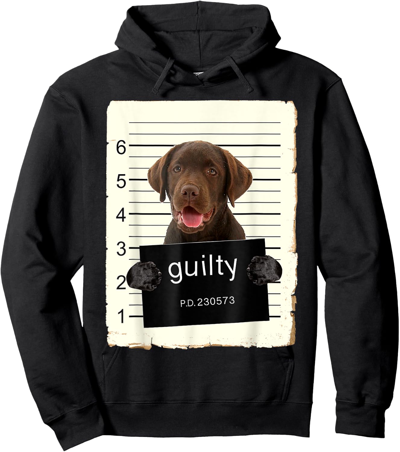 Chocolate lab Labrador Dog Mug Shot Bad Dog With Guilty Hoodie - Hoodie | Black
