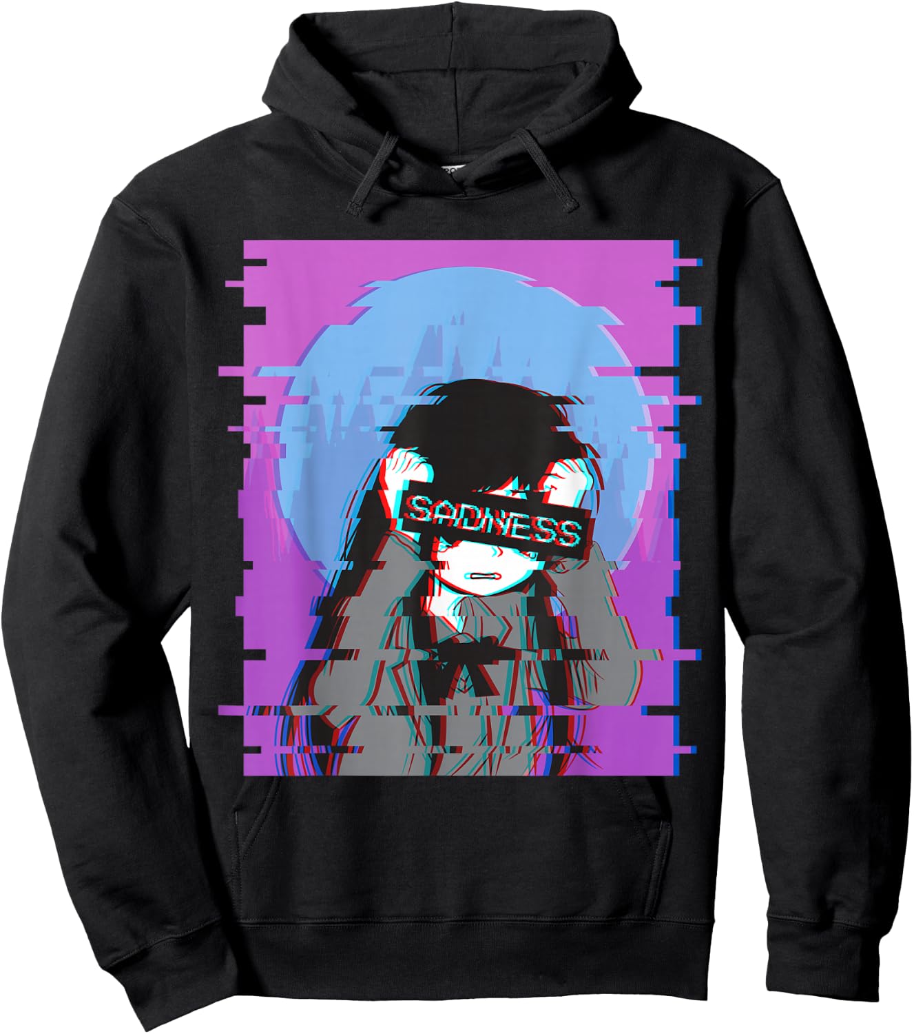 Sad Anime Girl - Japanese Aesthetic Vaporwave Anime Otaku Hoodie - Hoodie | Black