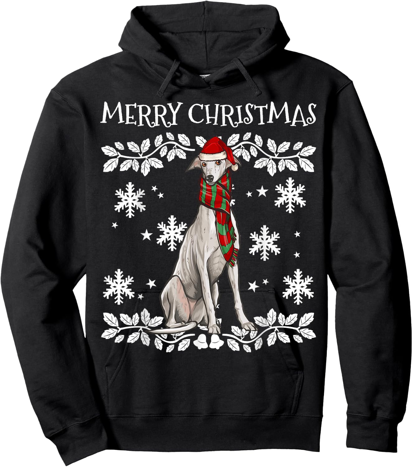 Merry Christmas Ornament Greyhound Xmas Santa Hoodie - Hoodie | Black