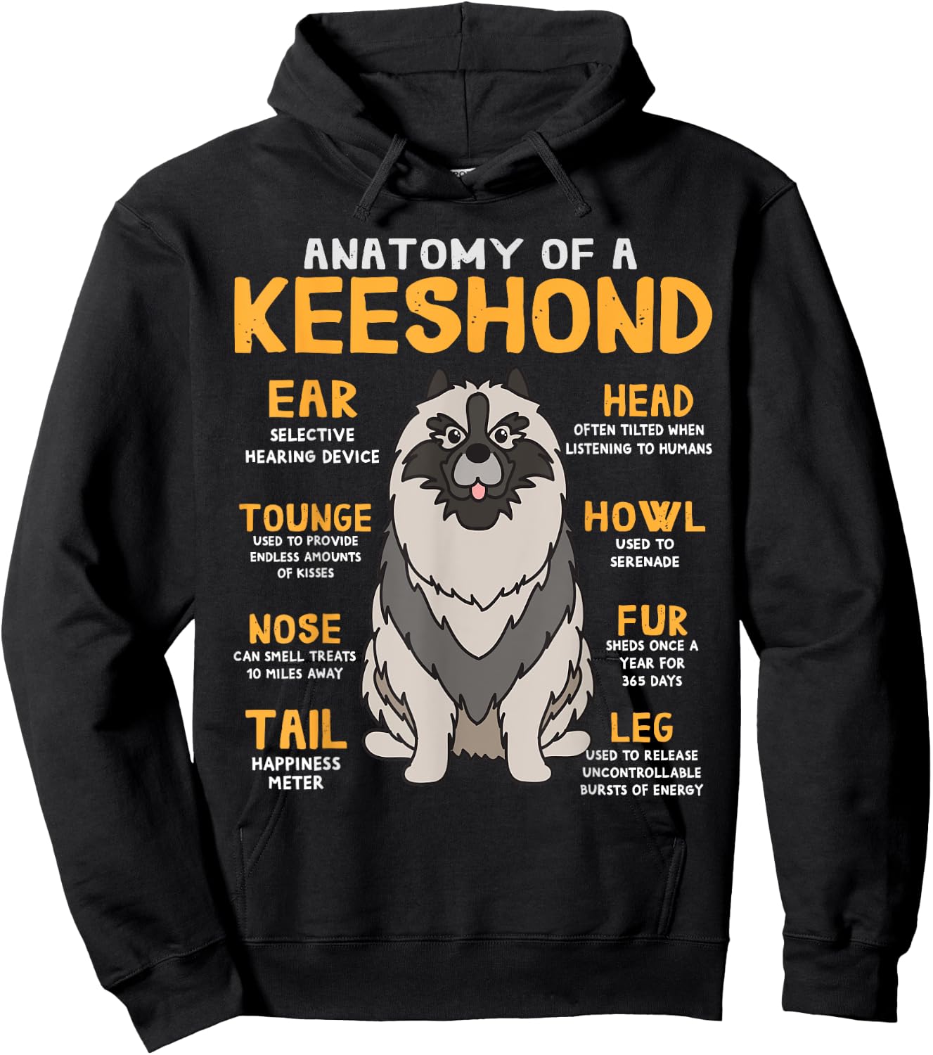 Keeshond Anatomy Funny Dog Mum Dad Gift Hoodie - Hoodie | Black