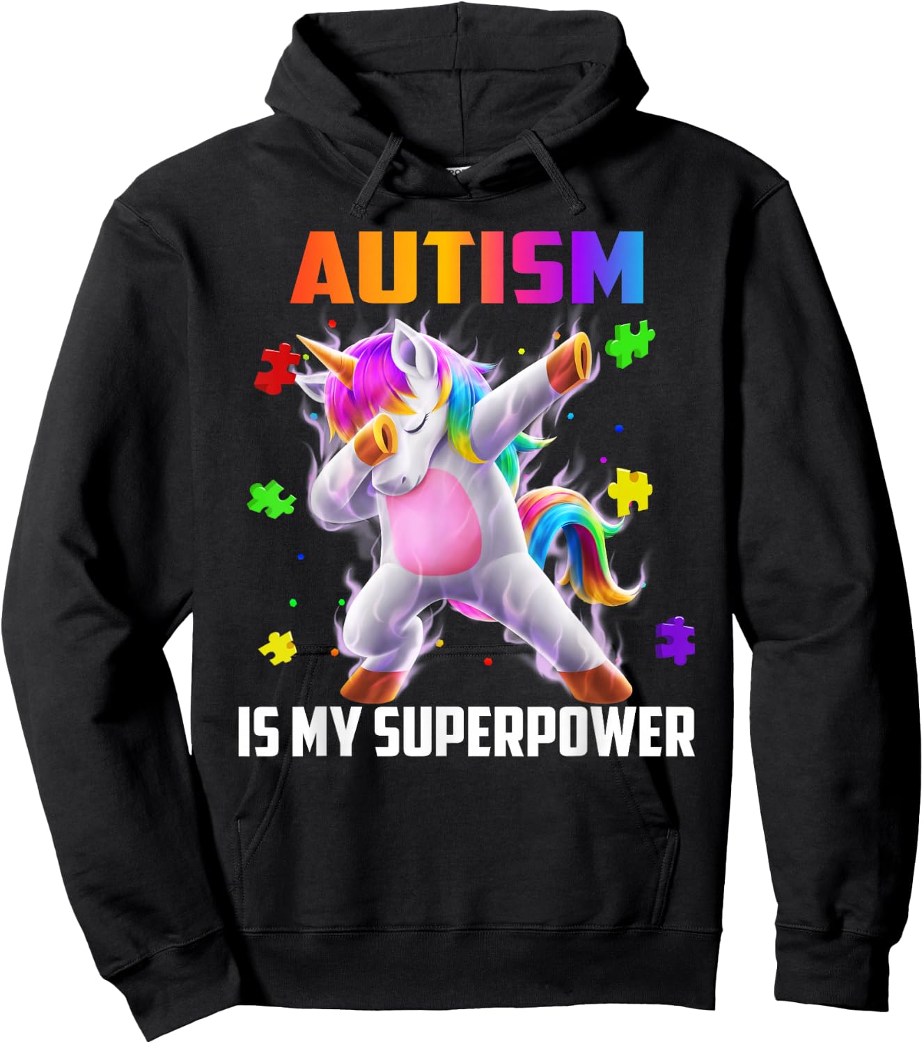 Autism Is My Superpower Dabbing Unicorn Gift Kids Boys Girls Hoodie - Hoodie | Black