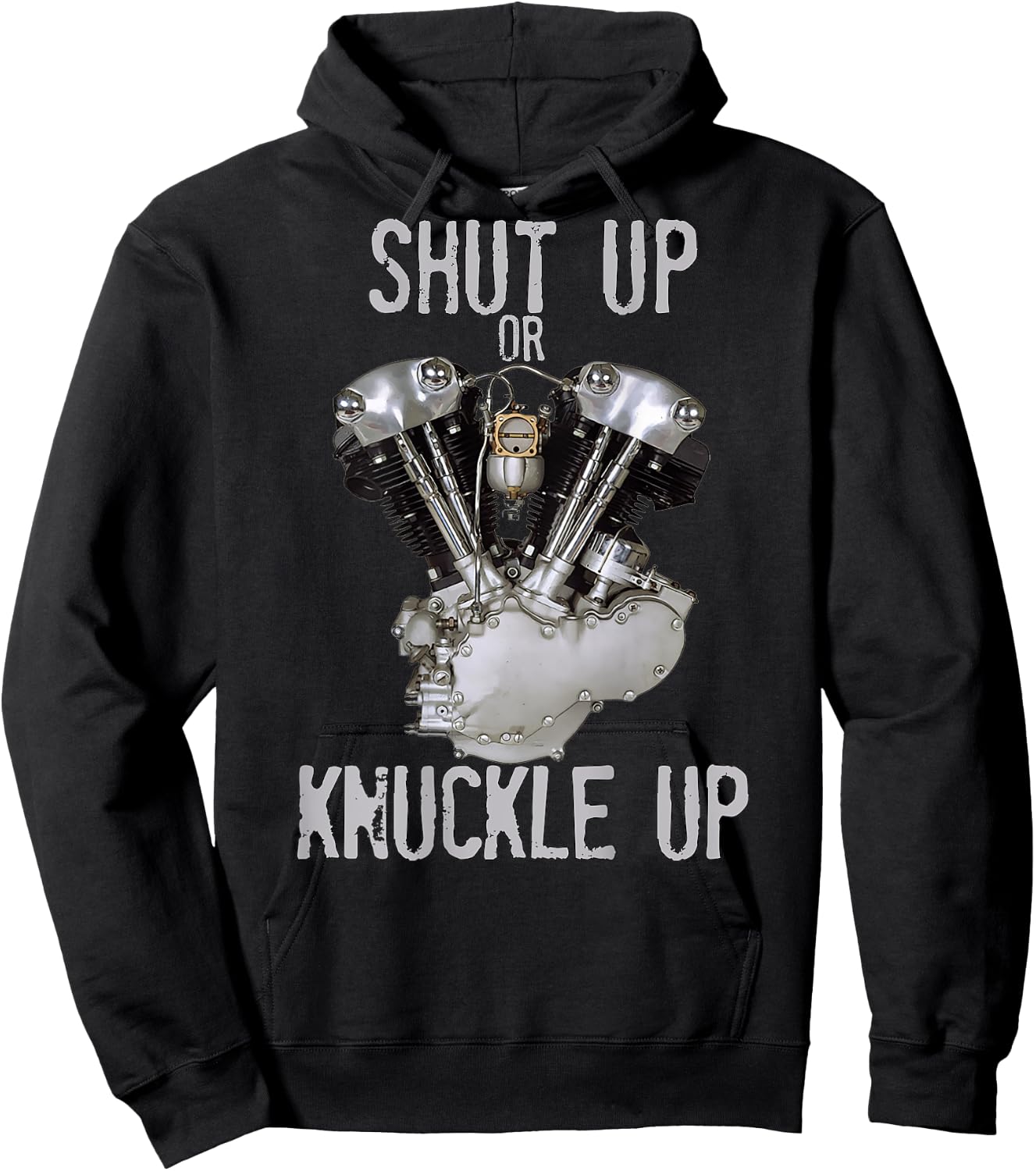 HD V-Twin Shut Up or Knuckle Up Knucklehead Retro Biker Gear Hoodie - Hoodie | Black