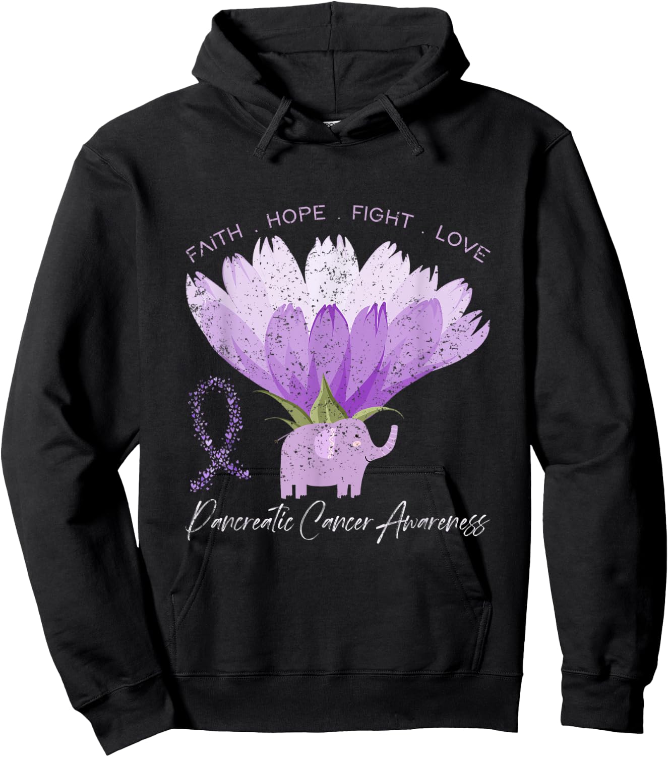 Love Flower Purple Ribbon Pancreatic Cancer Awareness Hoodie - Hoodie | Black