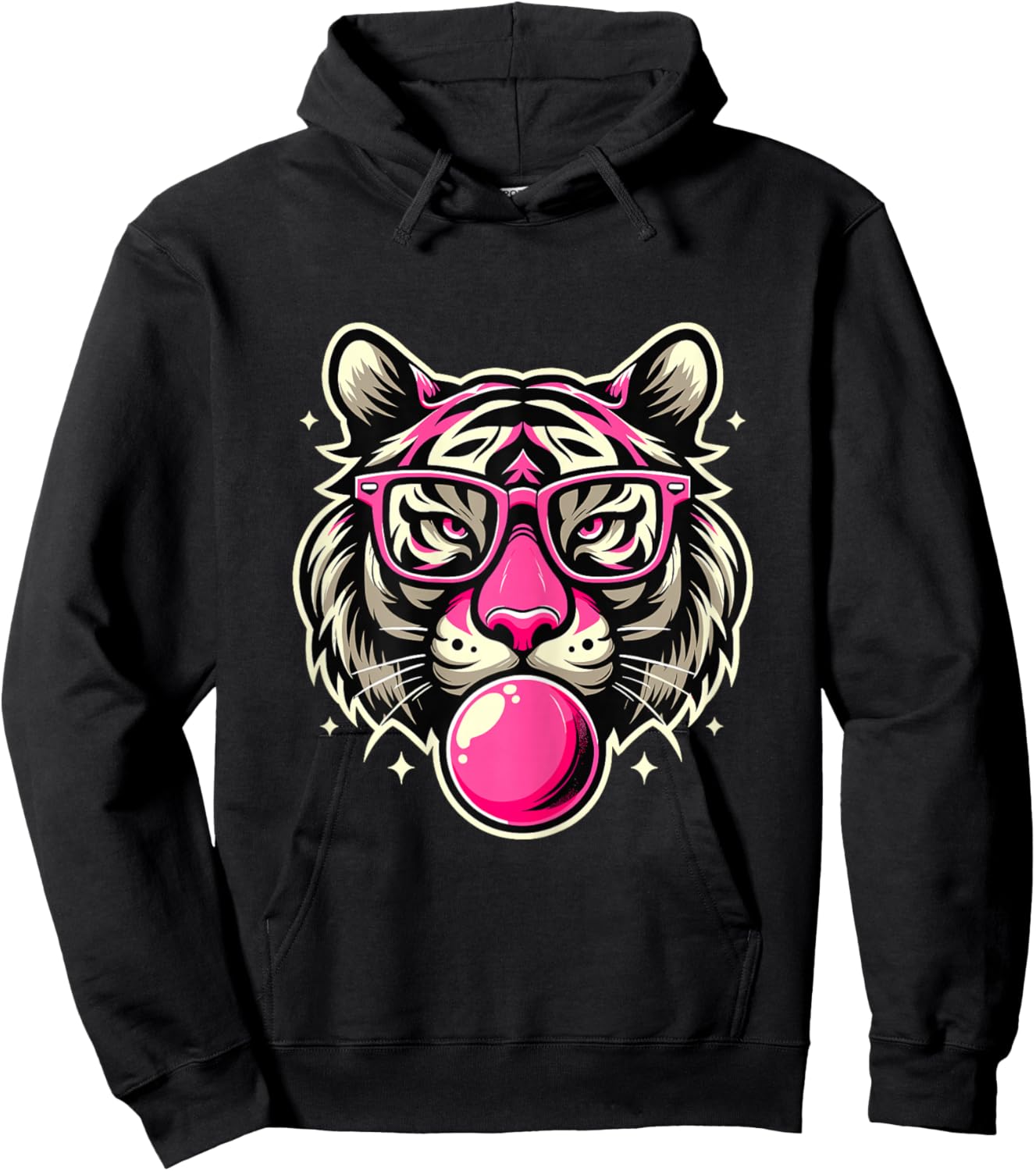 Pink Tiger with Glasses and Bubblegum Hoodie - Hoodie | Black