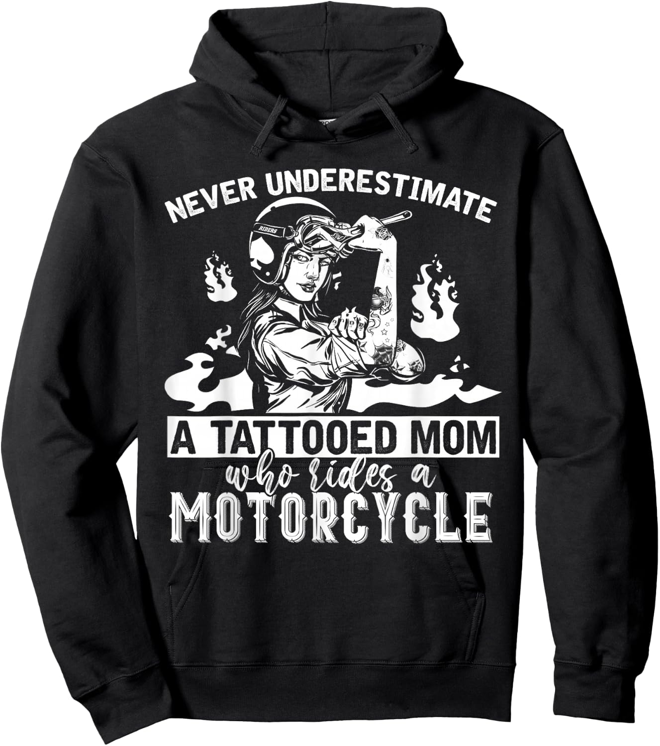 Never Underestimate A Tattooed Mom Motorcycle Biker Hoodie - Hoodie | Black