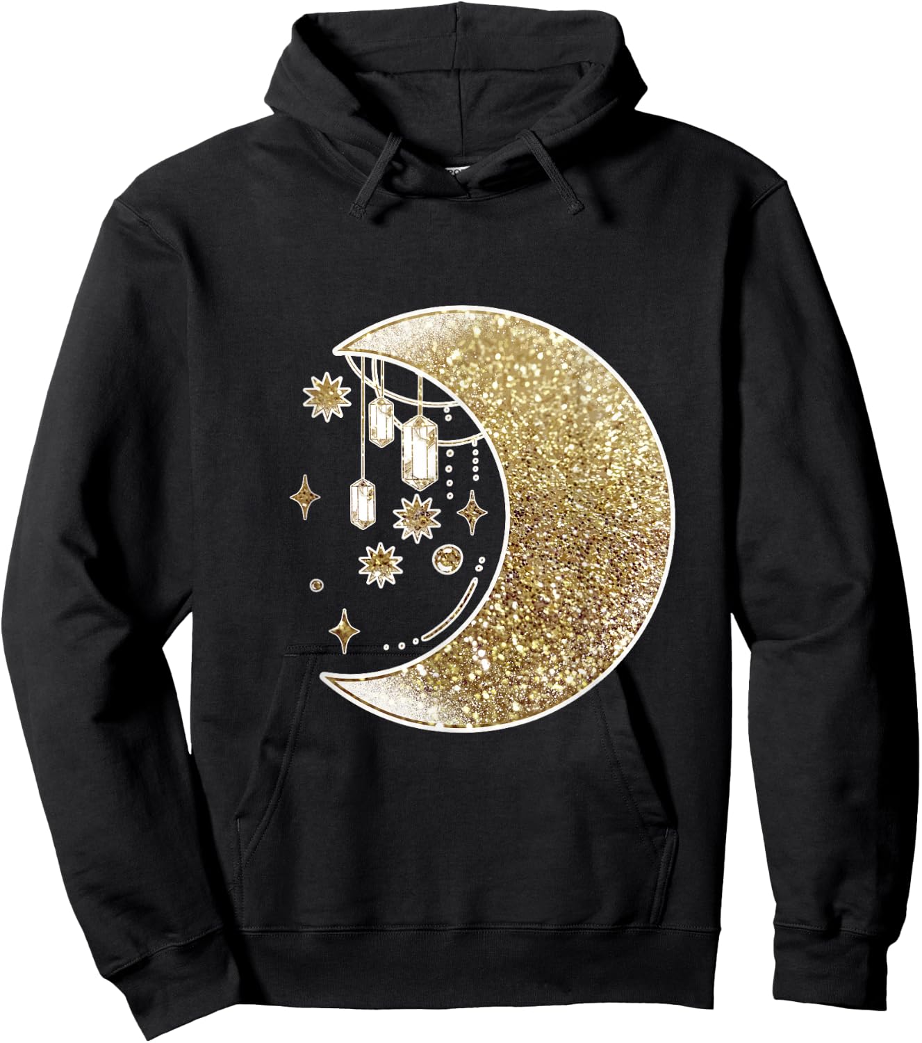 Yellow Half Crescent Moon Stars Ornaments Galaxy Space Hoodie - Hoodie | Black