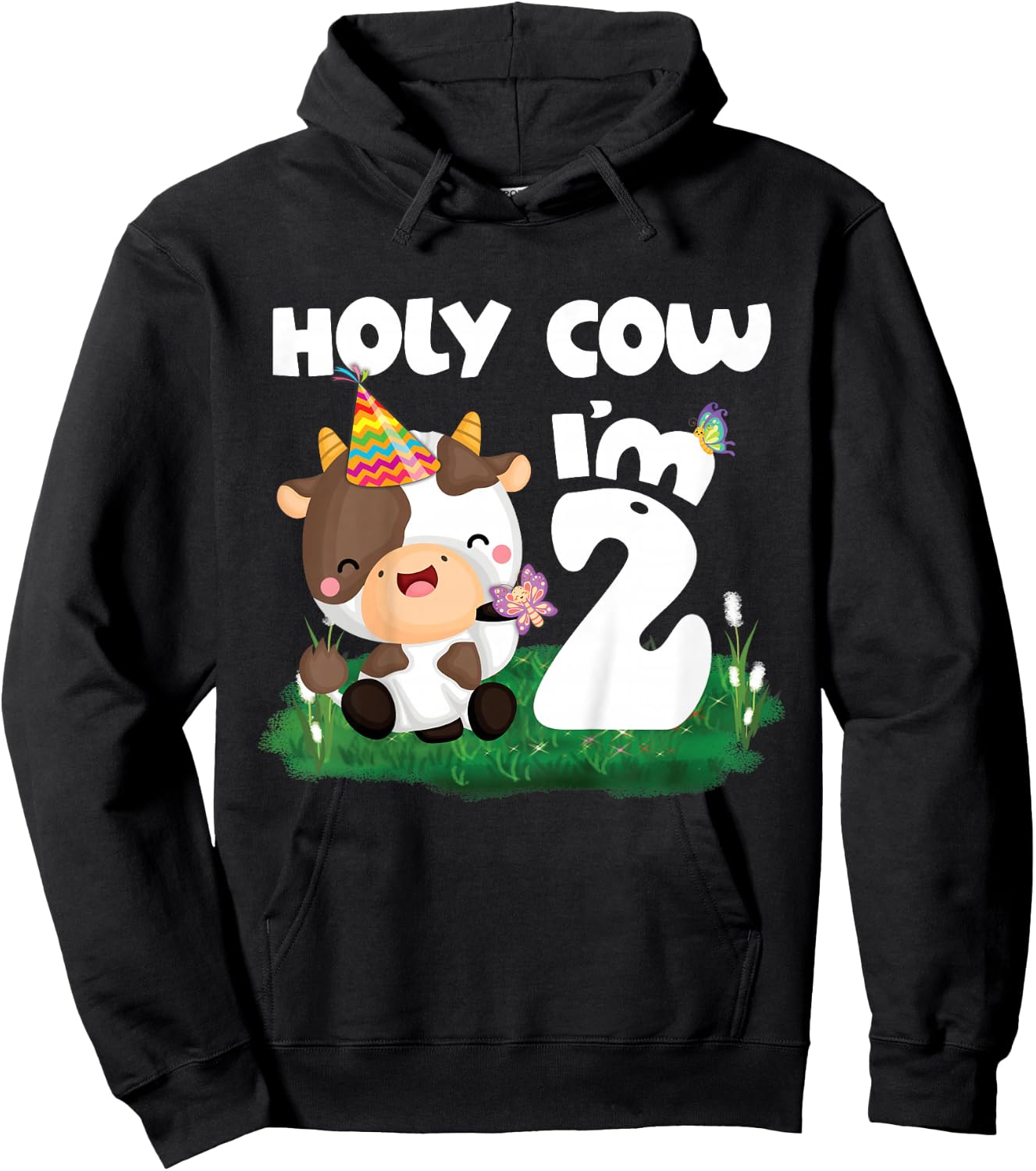 Holy Cow I'm 2 Two Birthday Girl Boy Moo Moo 2nd Birthday Hoodie - Hoodie | Black