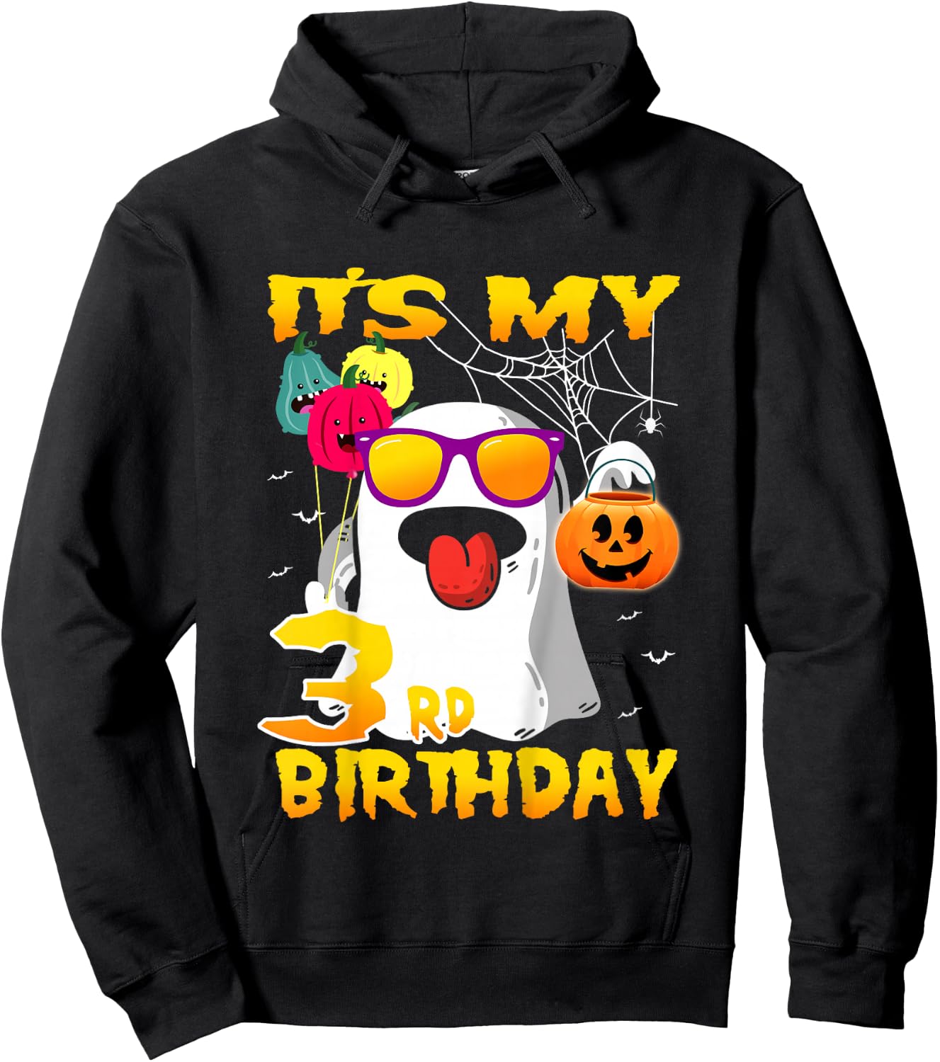Kids It's My 3rd Birthday Ghost Pumpkin Halloween Party 3 years Hoodie - Hoodie | Black