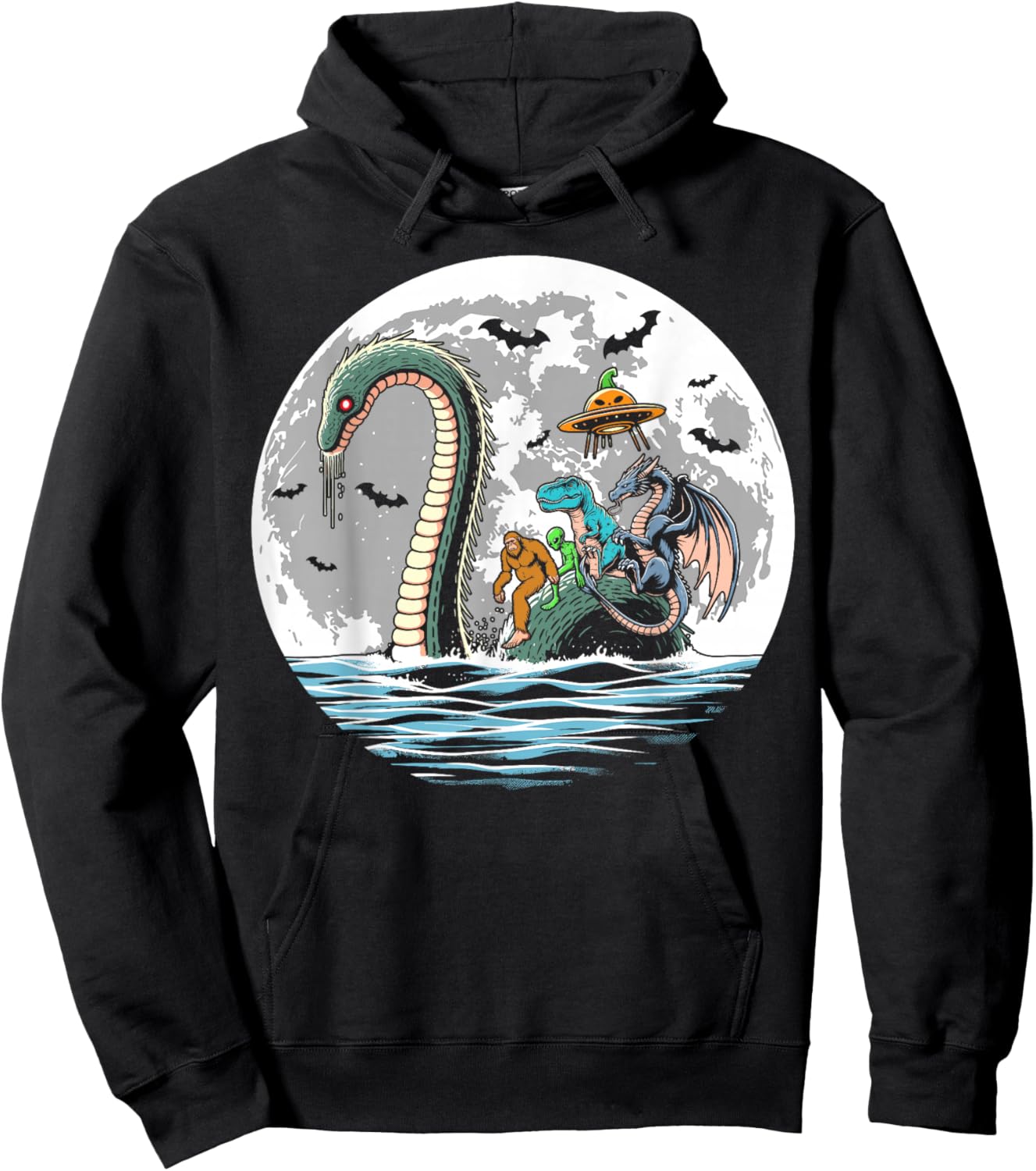 Halloween bigfoot alien loch Ness UFO Halloween party spooky Hoodie - Hoodie | Black