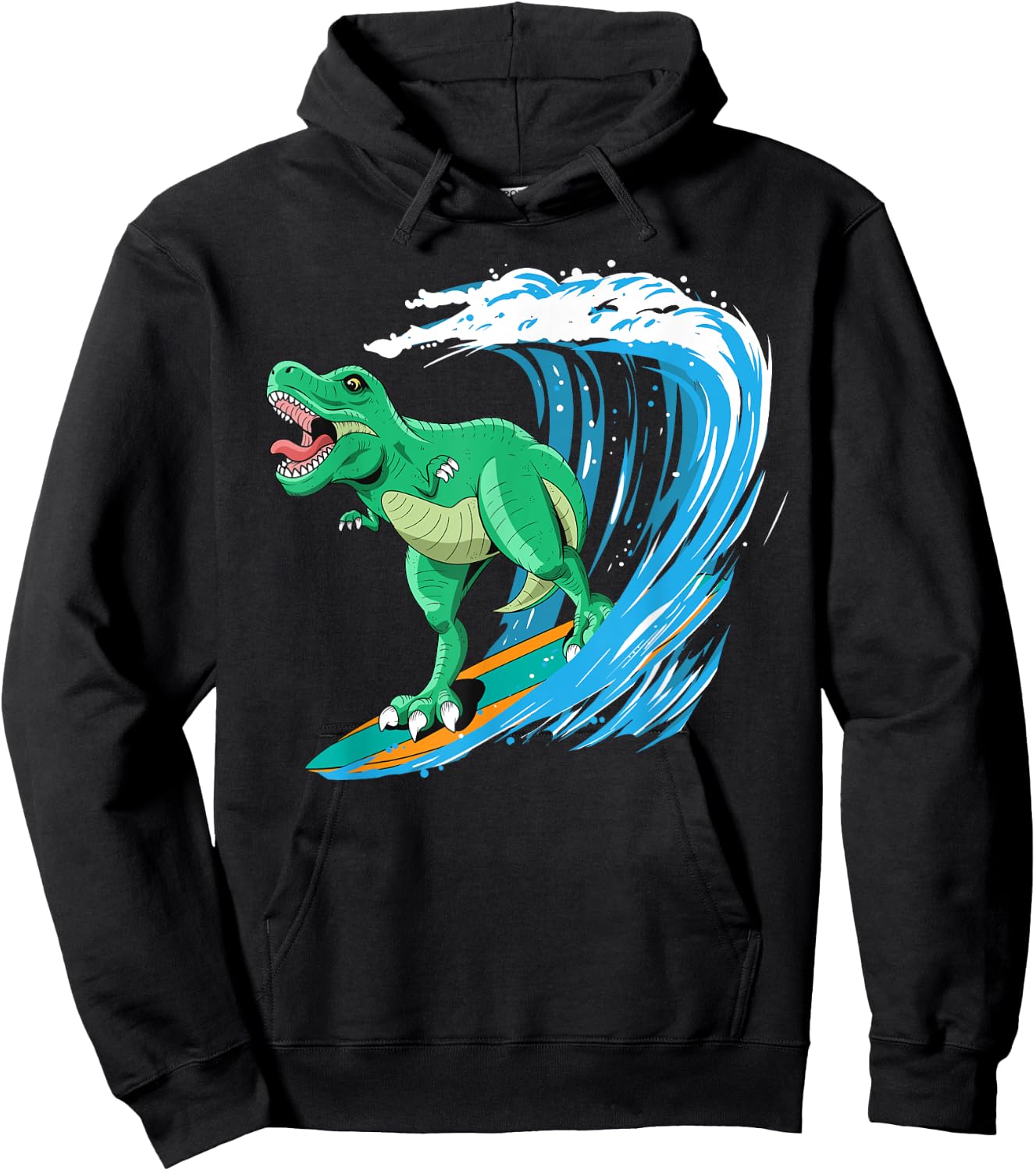 Funny T-Rex Surfing Dinosaur Summer Dino Beach Surfer Men Women Girls Kids Hoodie - Hoodie | Black