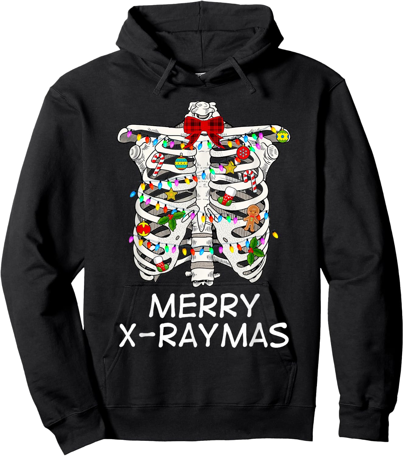Merry X-Raymas Skeleton Rib Cage Radiology Christmas Gift Hoodie - Hoodie | Black