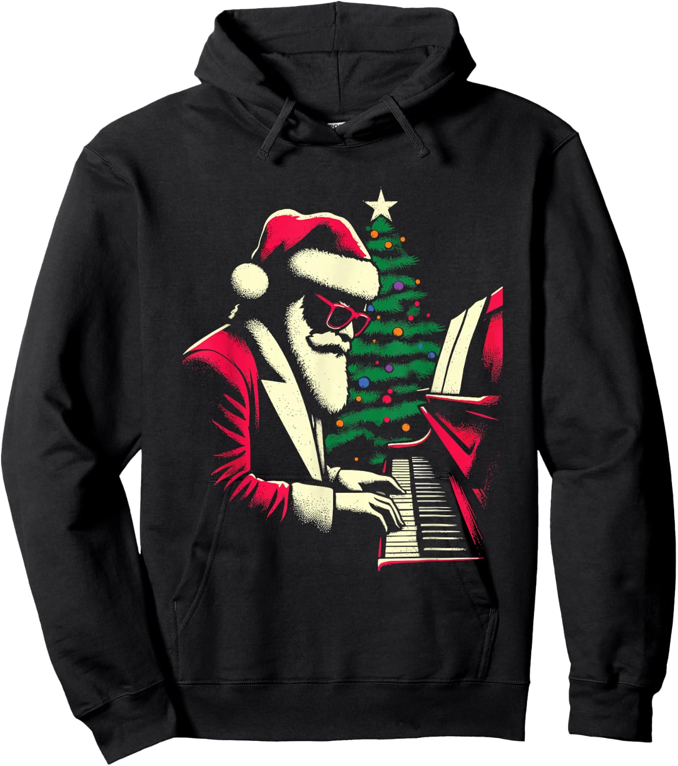 Pianist Santa Claus - Vintage Christmas Piano Lover Hoodie - Hoodie | Black