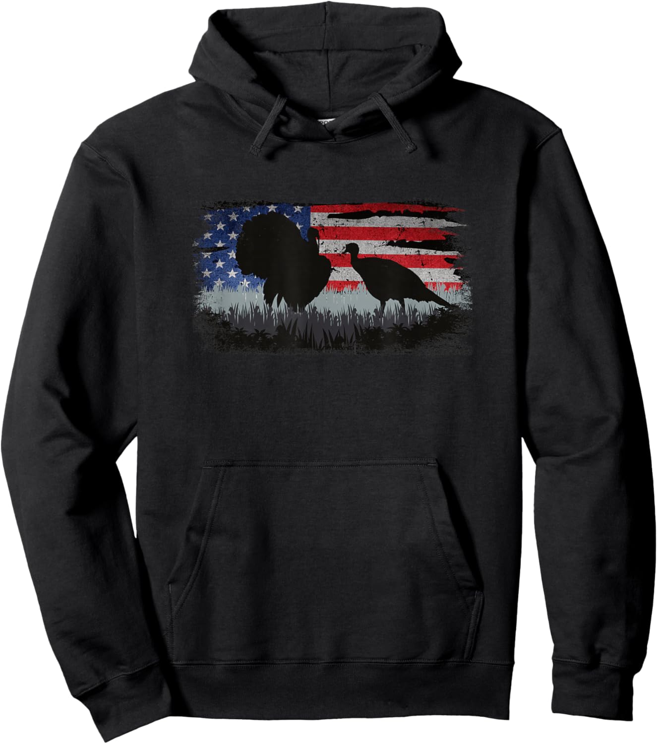 Turkey Hunter - Fun Turkey Hunting Patriotic USA Flag Hoodie - Hoodie | Black