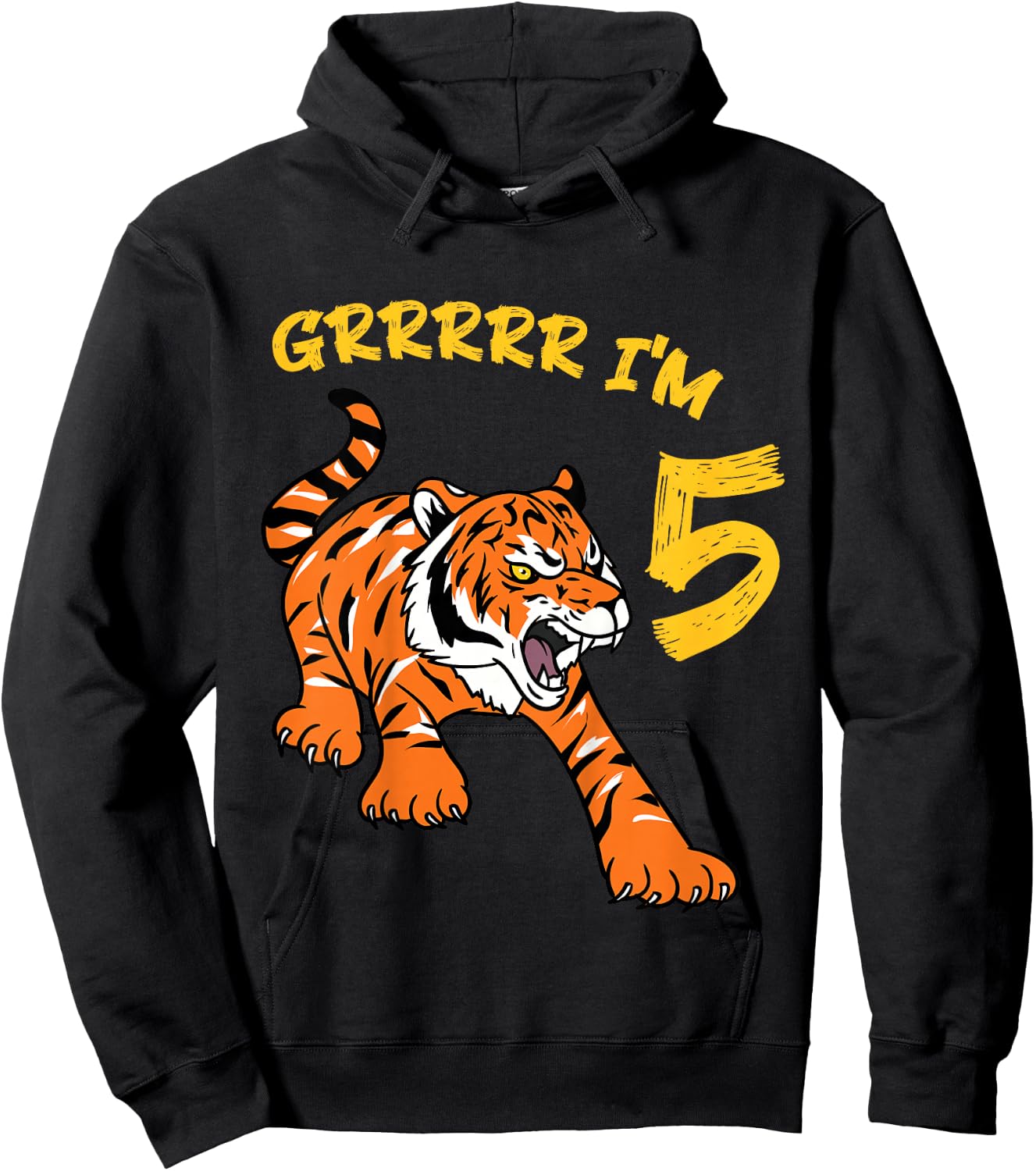 5th Birthday Tiger Grrrrr I'm 5 Year Old Boy Girl Hoodie - Hoodie | Black
