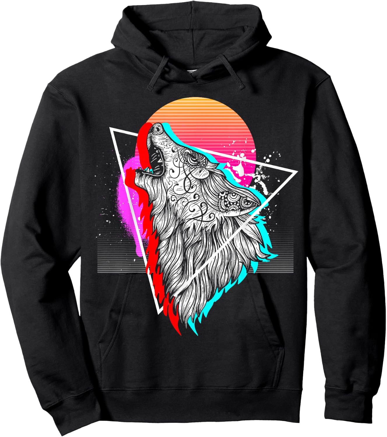 Synthwave Aesthetic Howling Wolf 1990s Retro Vaporwave Hoodie - Hoodie | Black