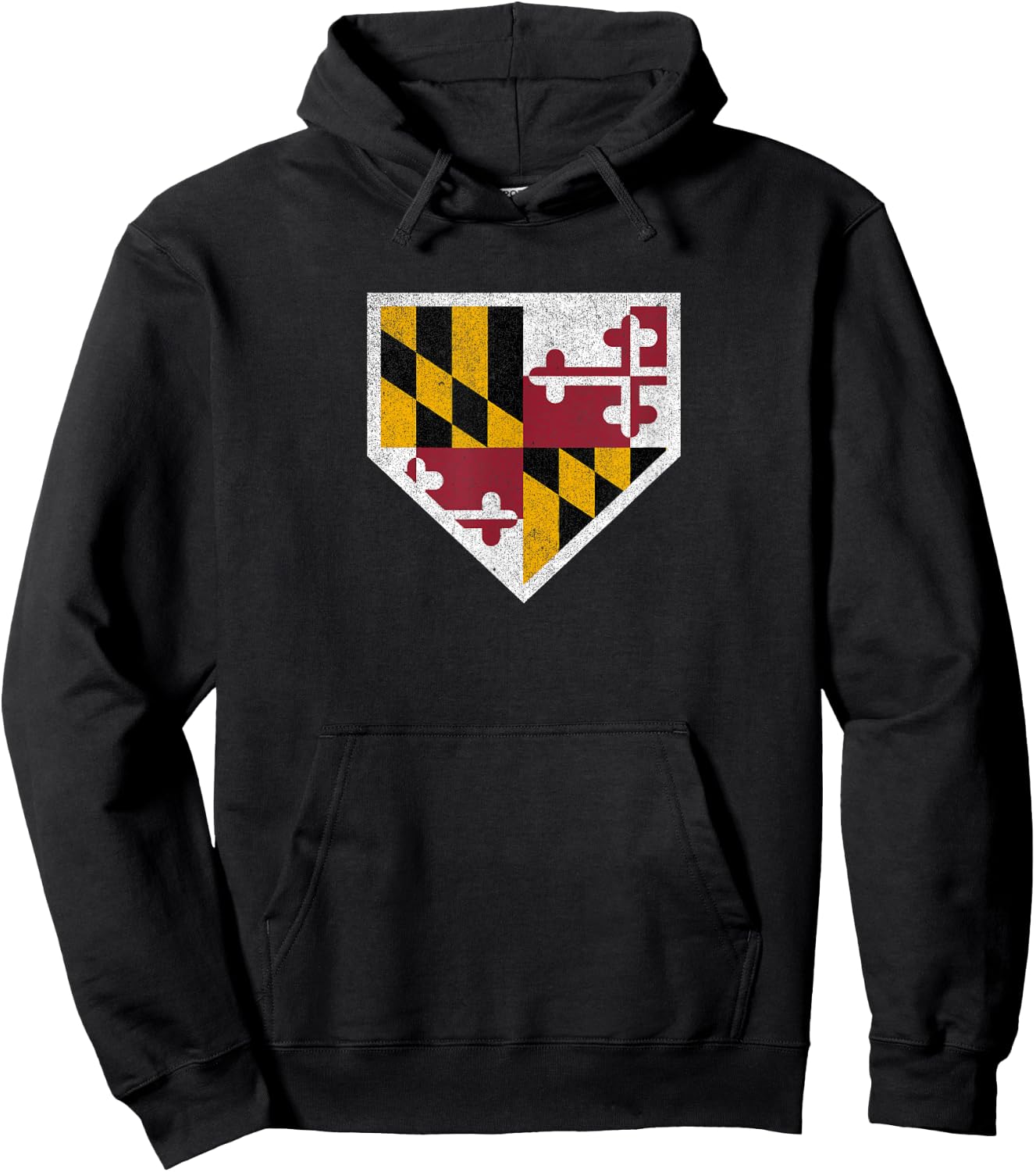 Vintage Baseball Home Plate With Maryland State Flag Hoodie - Hoodie | Black