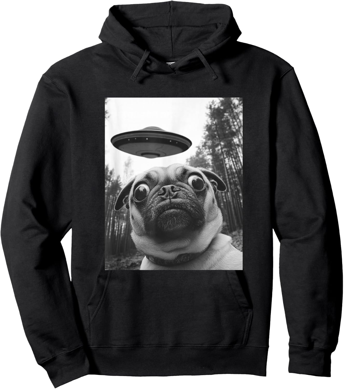 Funny Pug Selfie with UFO Hoodie - Hoodie | Black