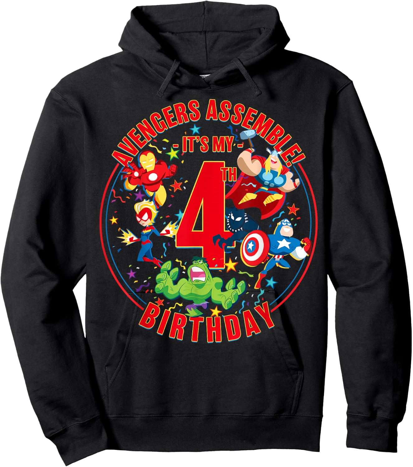 Marvel Avengers Assemble It's My 4th Birthday Small Hoodie - Hoodie | Black