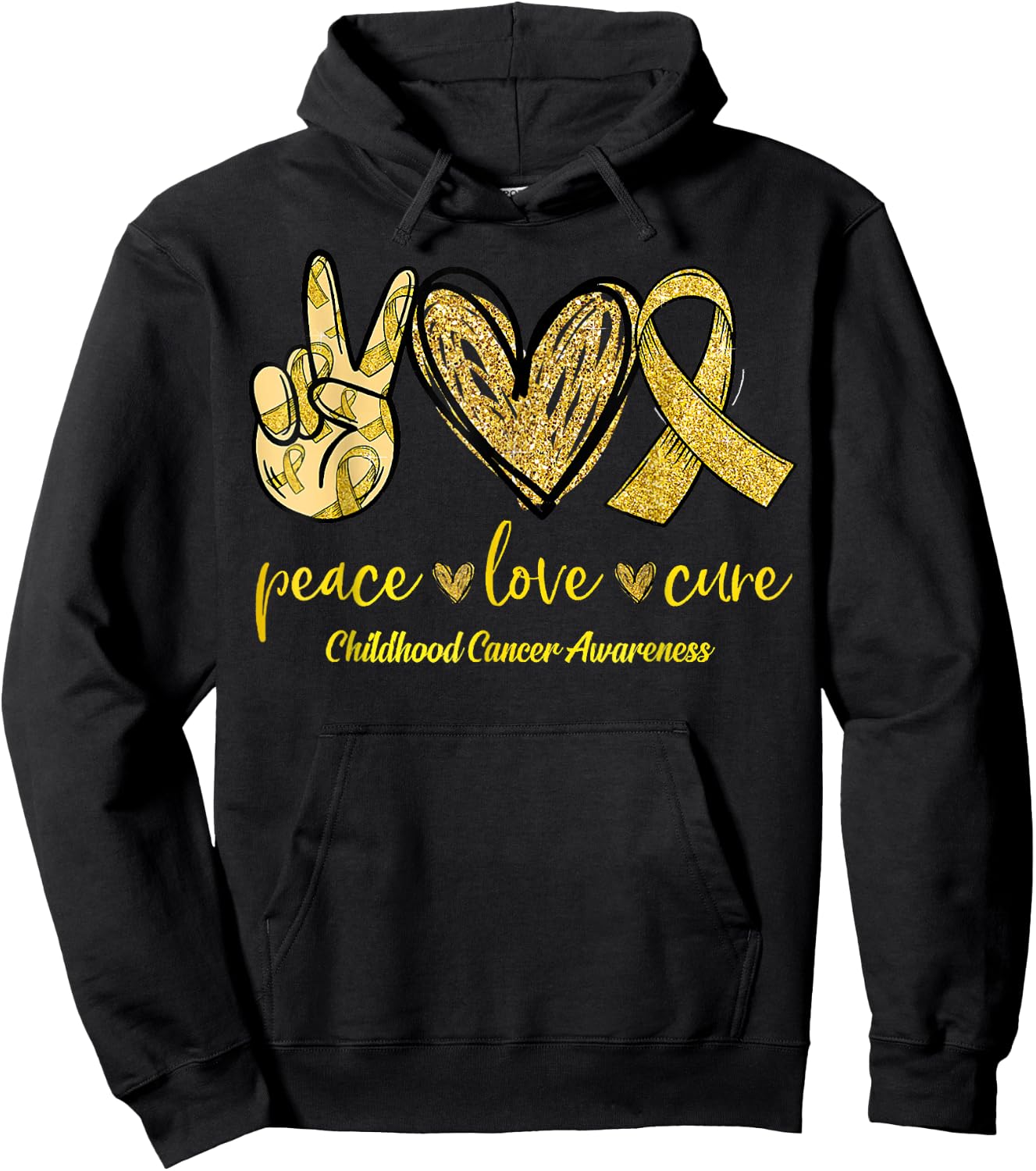 Peace Love Cure Childhood Cancer Awareness Leopart Ribbon Hoodie - Hoodie | Black