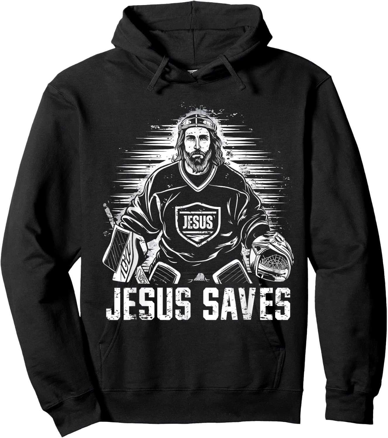 Jesus Saves Ice Hockey Goalie Funny Christian Religion Sport Hoodie - Hoodie | Black