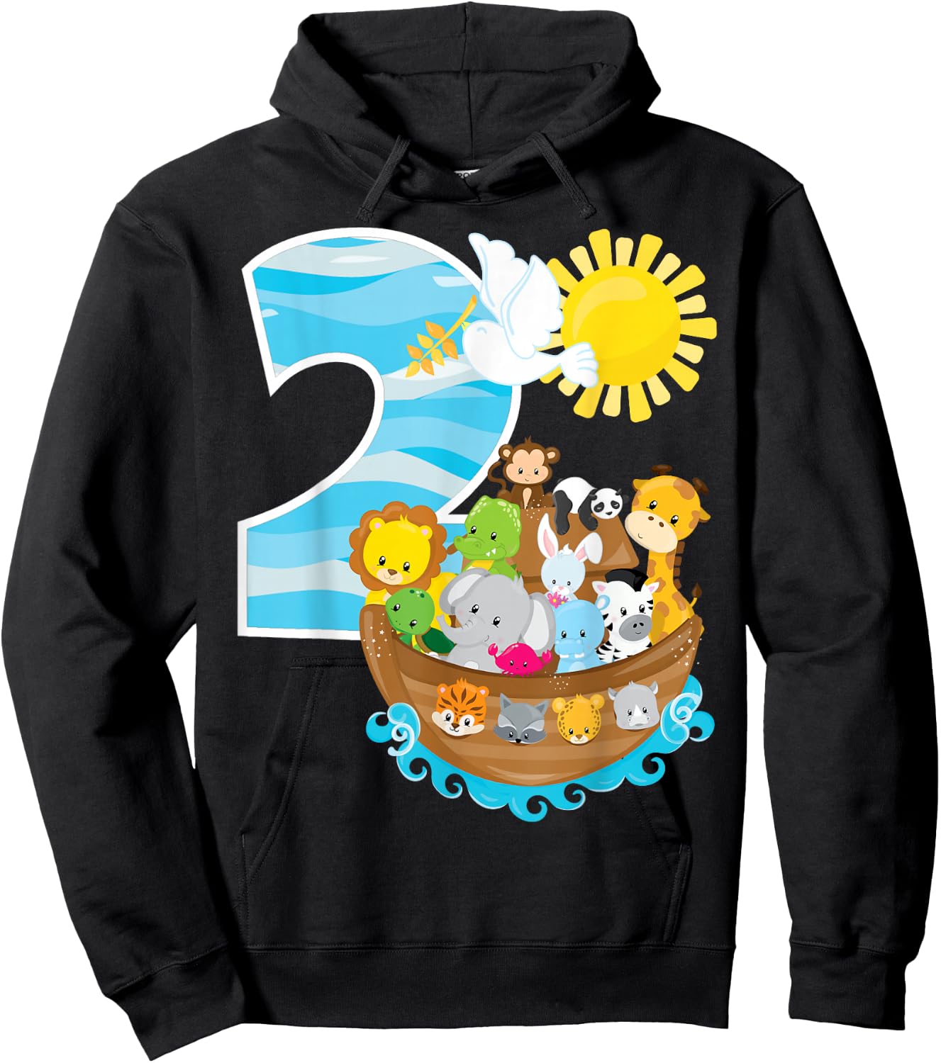 Noah's Ark Birthday Party 2nd Birthday 2 Year Old Toddler Hoodie - Hoodie | Black