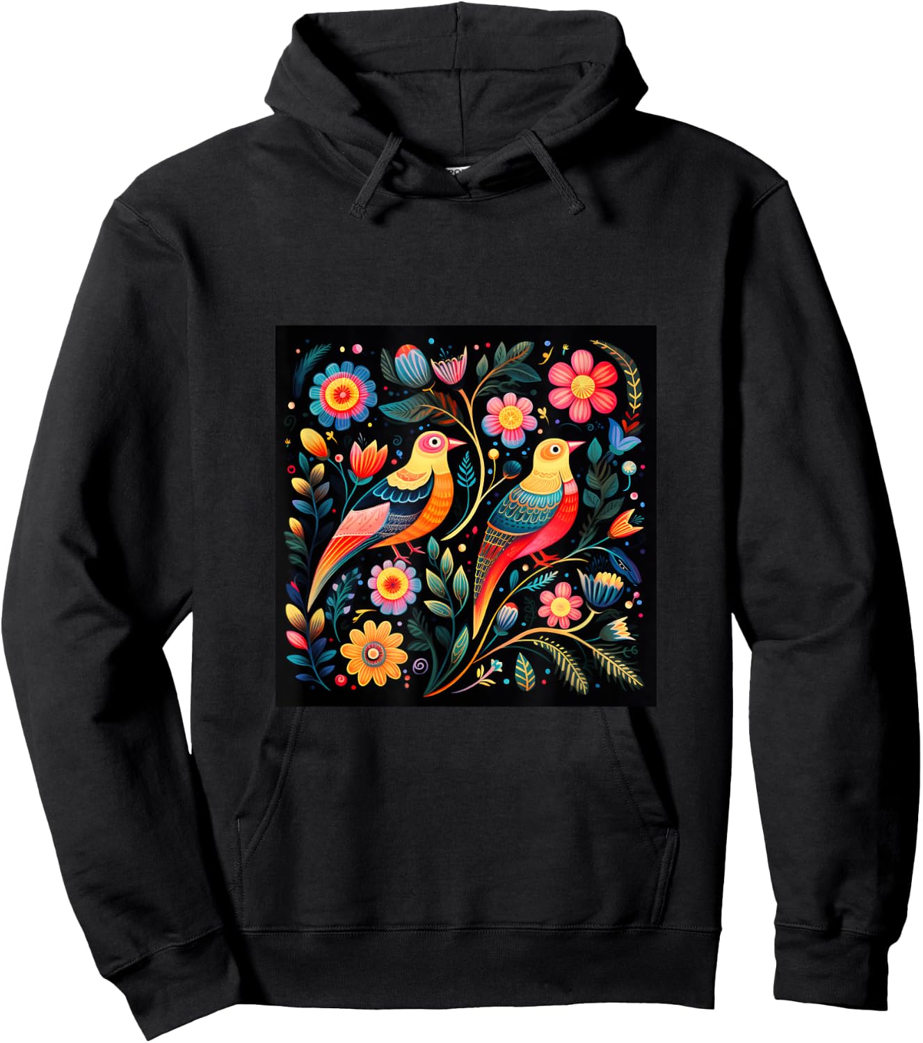 Mexican Embroidery Pattern Art Birds Flowers Hoodie - Hoodie | Black