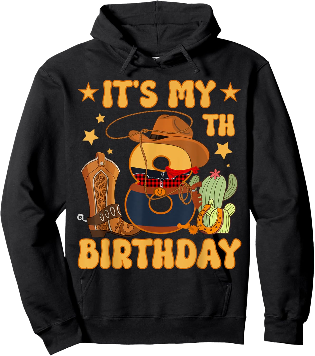 It's My 8th Birthday Cowboy Rodeo Horse 8 Year Old Bday Boy Hoodie - Hoodie | Black