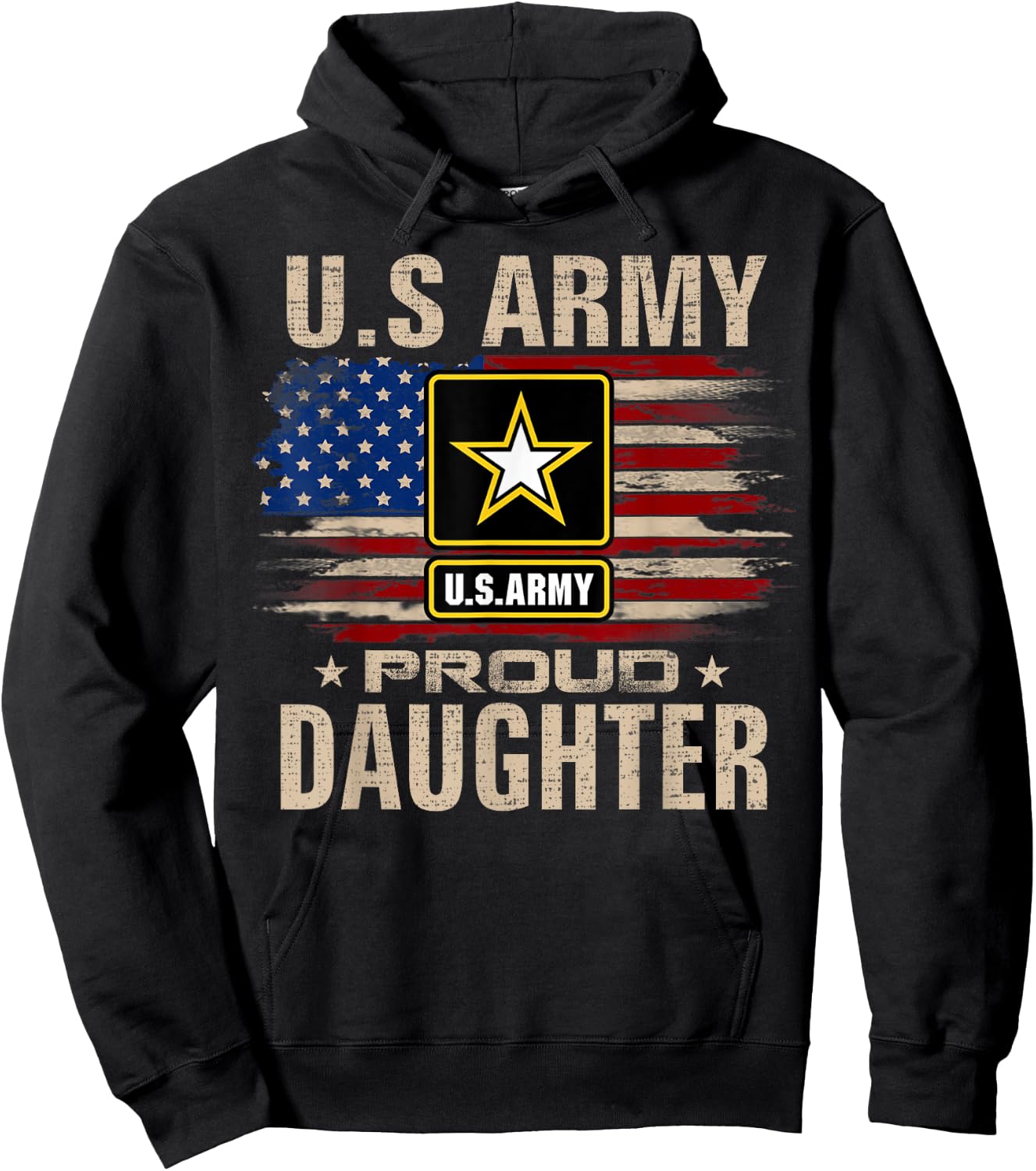 Vintage U.S Army Proud Daughter With American Flag Hoodie - Hoodie | Black