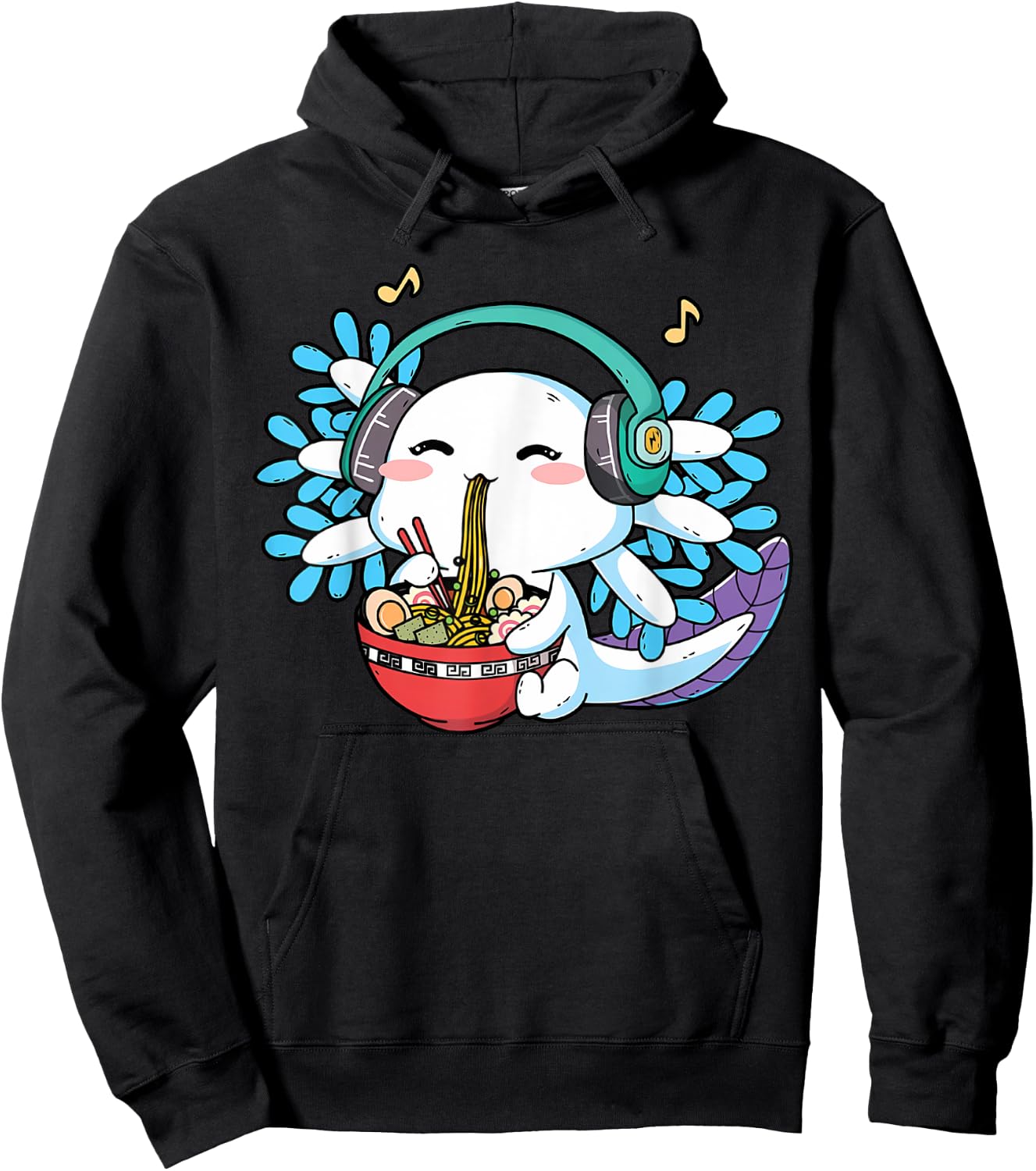 Axolotl Ramen Noodles Headphone Cute Kawaii Axolotl Lover Hoodie - Hoodie | Black