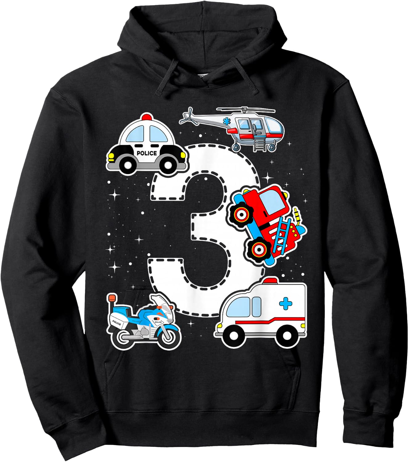 Emergency Vehicles 3rd Birthday Fire Truck Police Car Boys Hoodie - Hoodie | Black