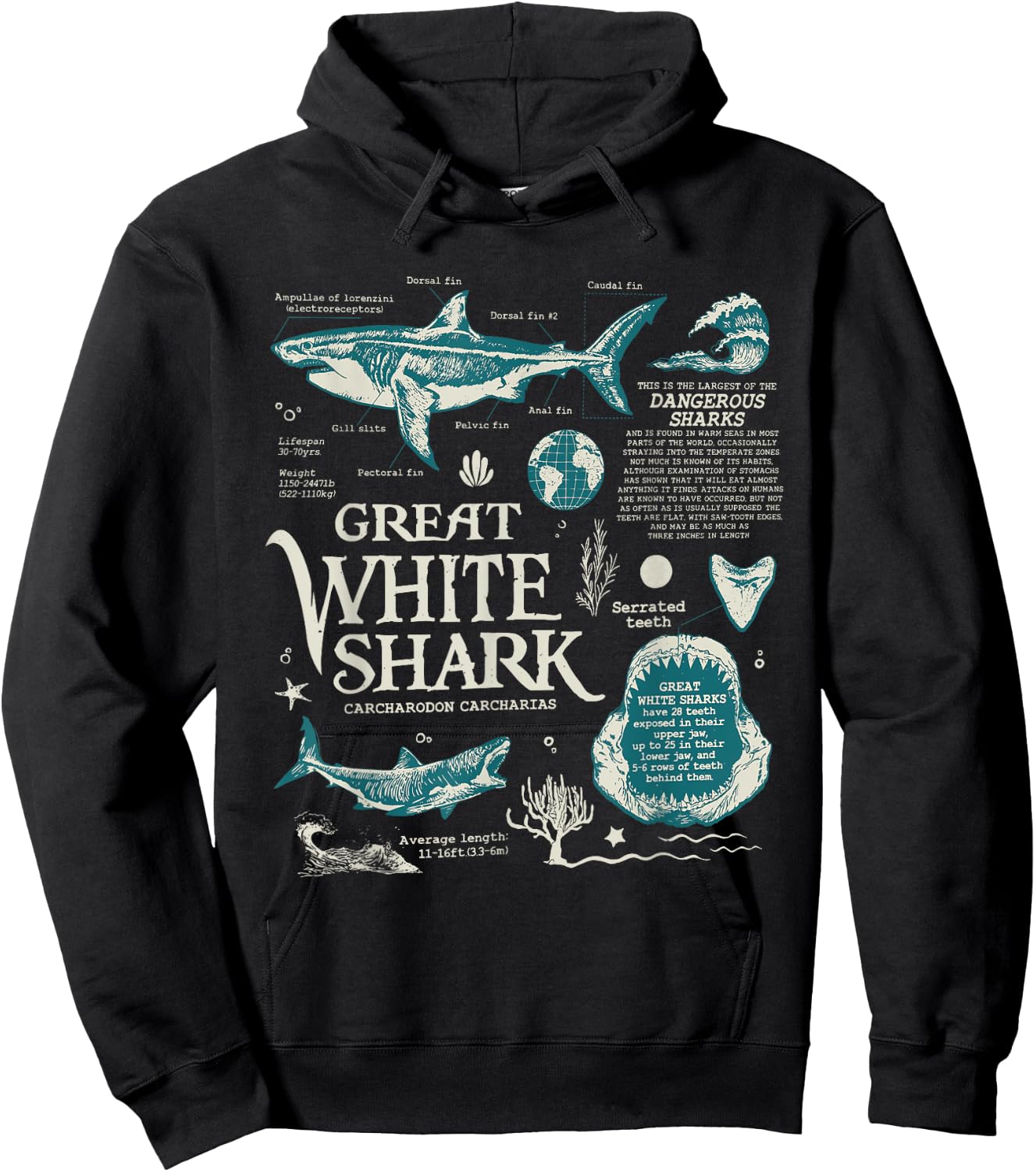 Great White Shark Anatomy , Marine Biologist Hoodie - Hoodie | Black
