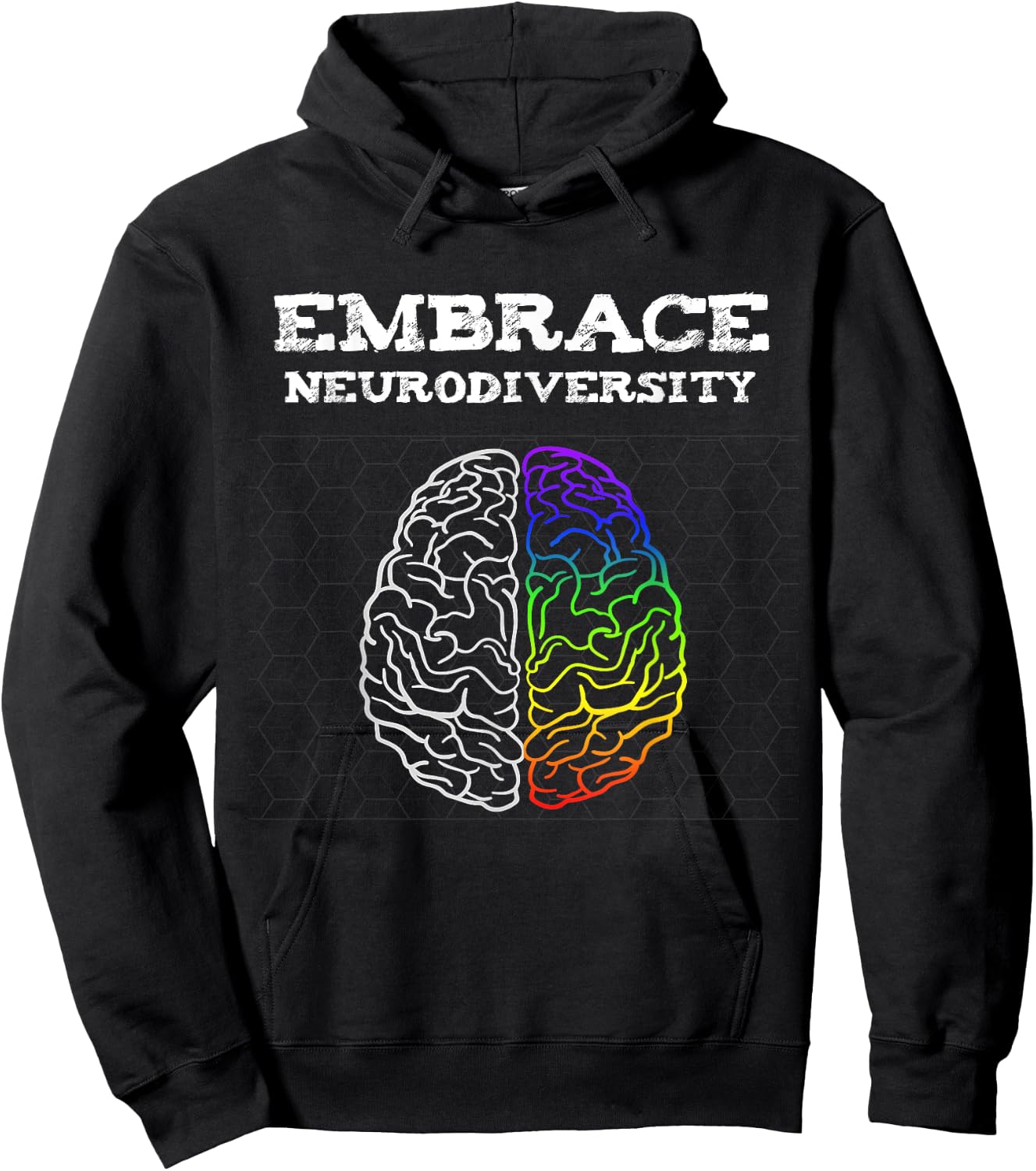 Embrace Neurodiversity Autism ADHD ASD Rainbow Brain Hoodie - Hoodie | Black