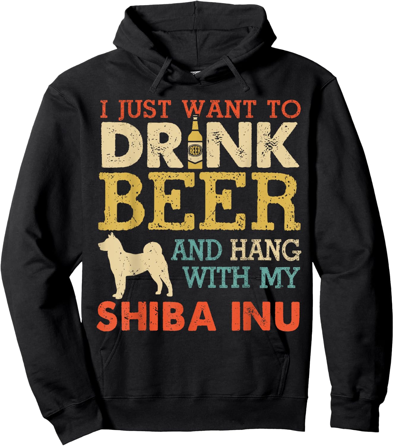 Shiba Inu Dad Drink Beer Hang With Dog Funny Men Vintage Hoodie - Hoodie | Black