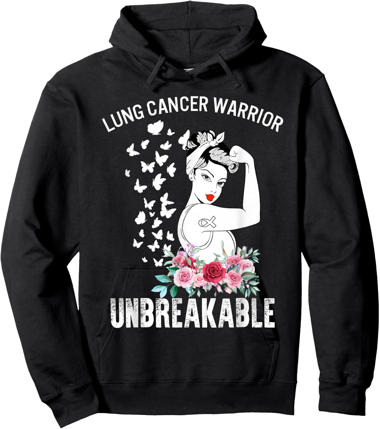 Lung Cancer Awareness Warrior Unbreakable Strong Woman Hoodie - Hoodie | Black