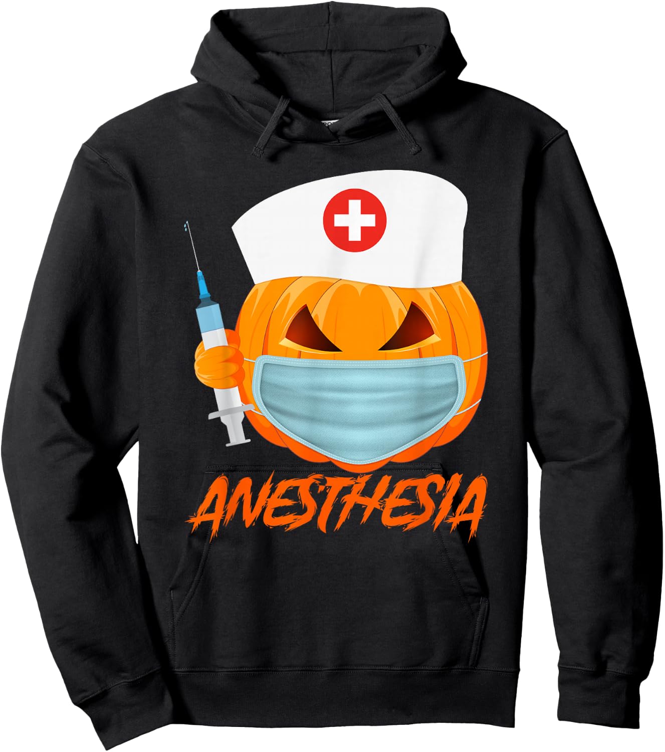 Halloween ANESTHESIA Pumpkin Wearing a mask Nurse Hoodie - Hoodie | Black