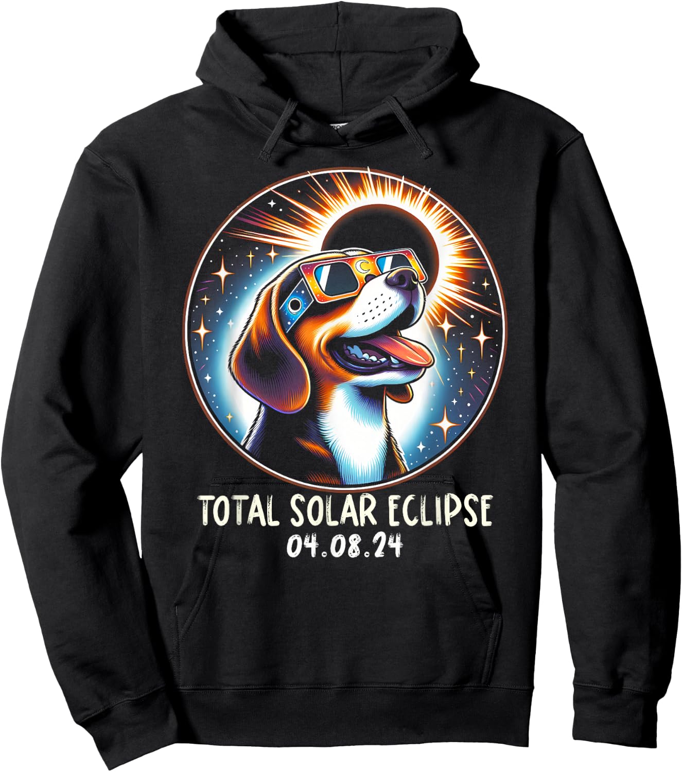Solar Eclipse Beagle Wearing Glasses Pet April 8 2024 Hoodie - Hoodie | Black