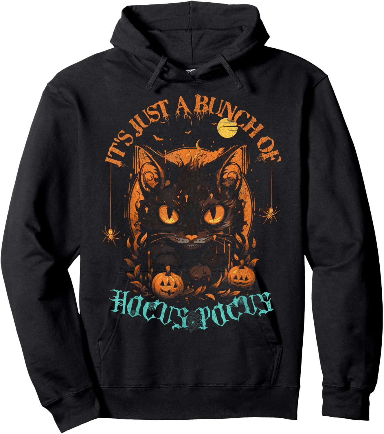 Vintage Halloween Black Cat It's Just A Bunch of Hocus Pocus Men Women Hoodie - Hoodie | Black