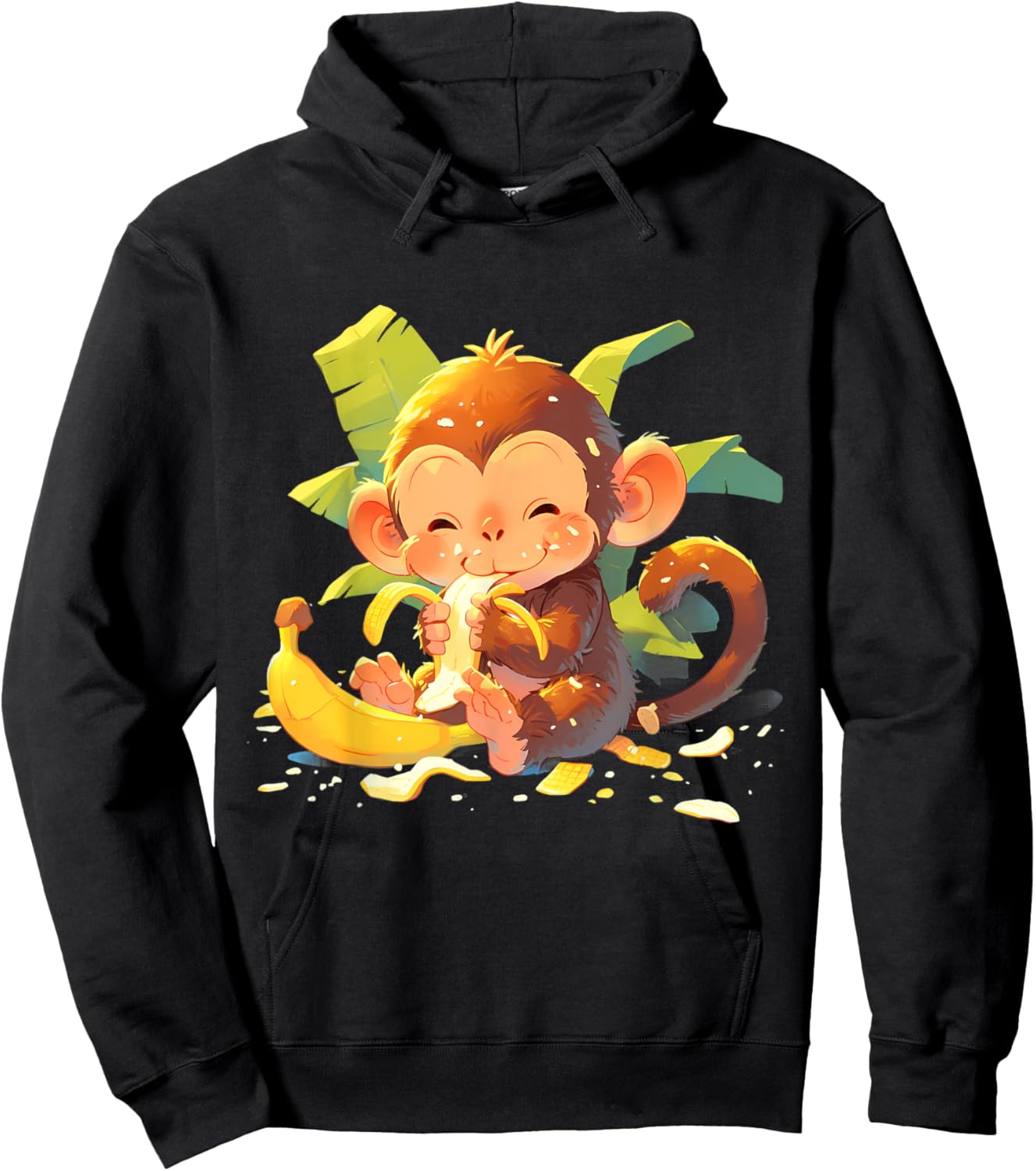 Banana Monkey Artwork Drawing Colourful Cute Monkey Hoodie - Hoodie | Black