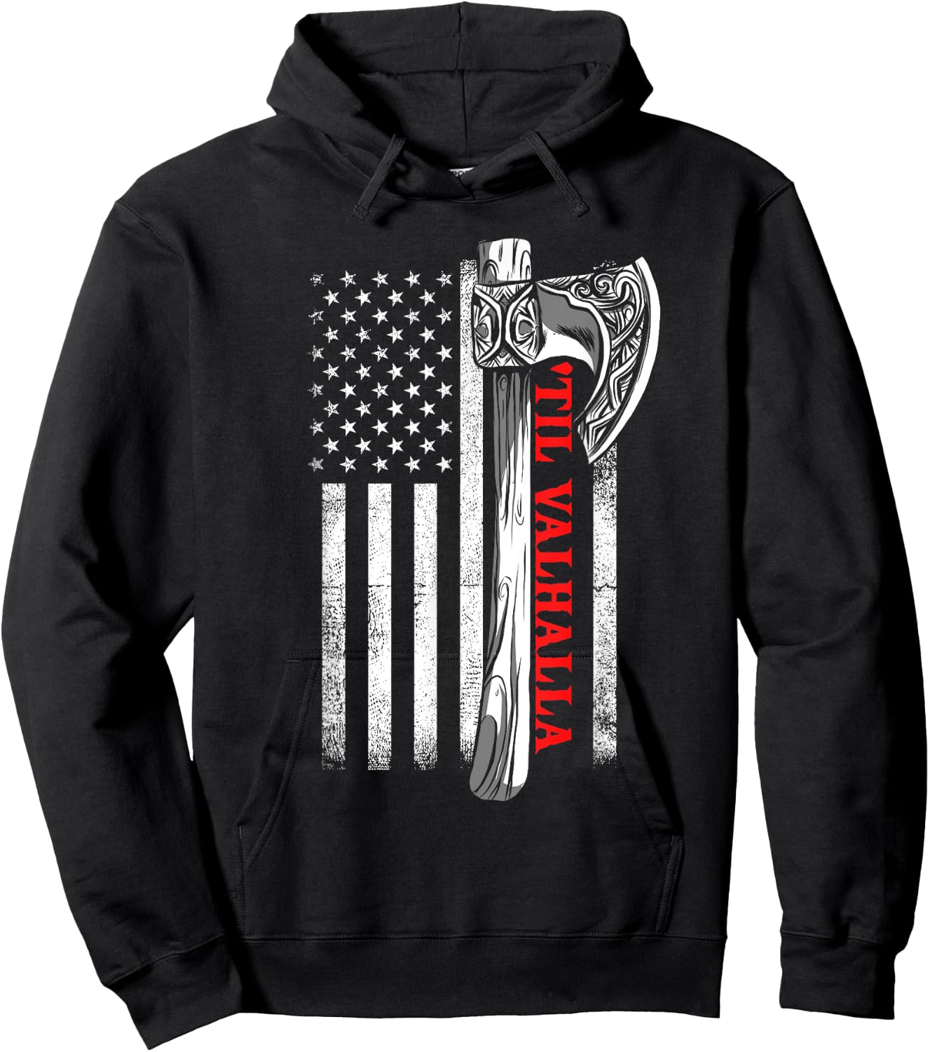Til Valhalla Shirt, Patriotic Viking US Flag Norse Mythology Women Men Hoodie - Hoodie | Black