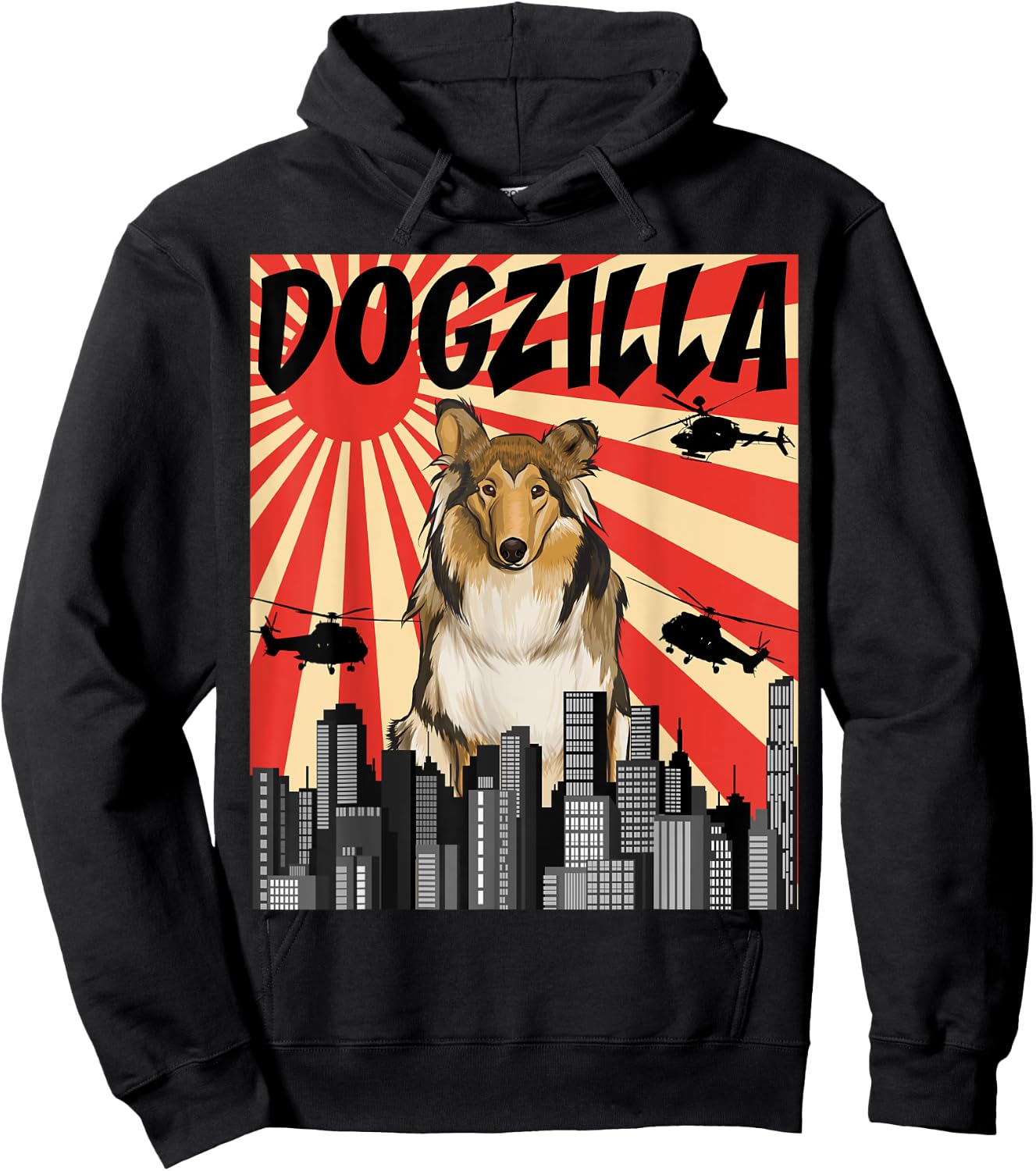 Funny Retro Japanese Dogzilla Collie Hoodie - Hoodie | Black