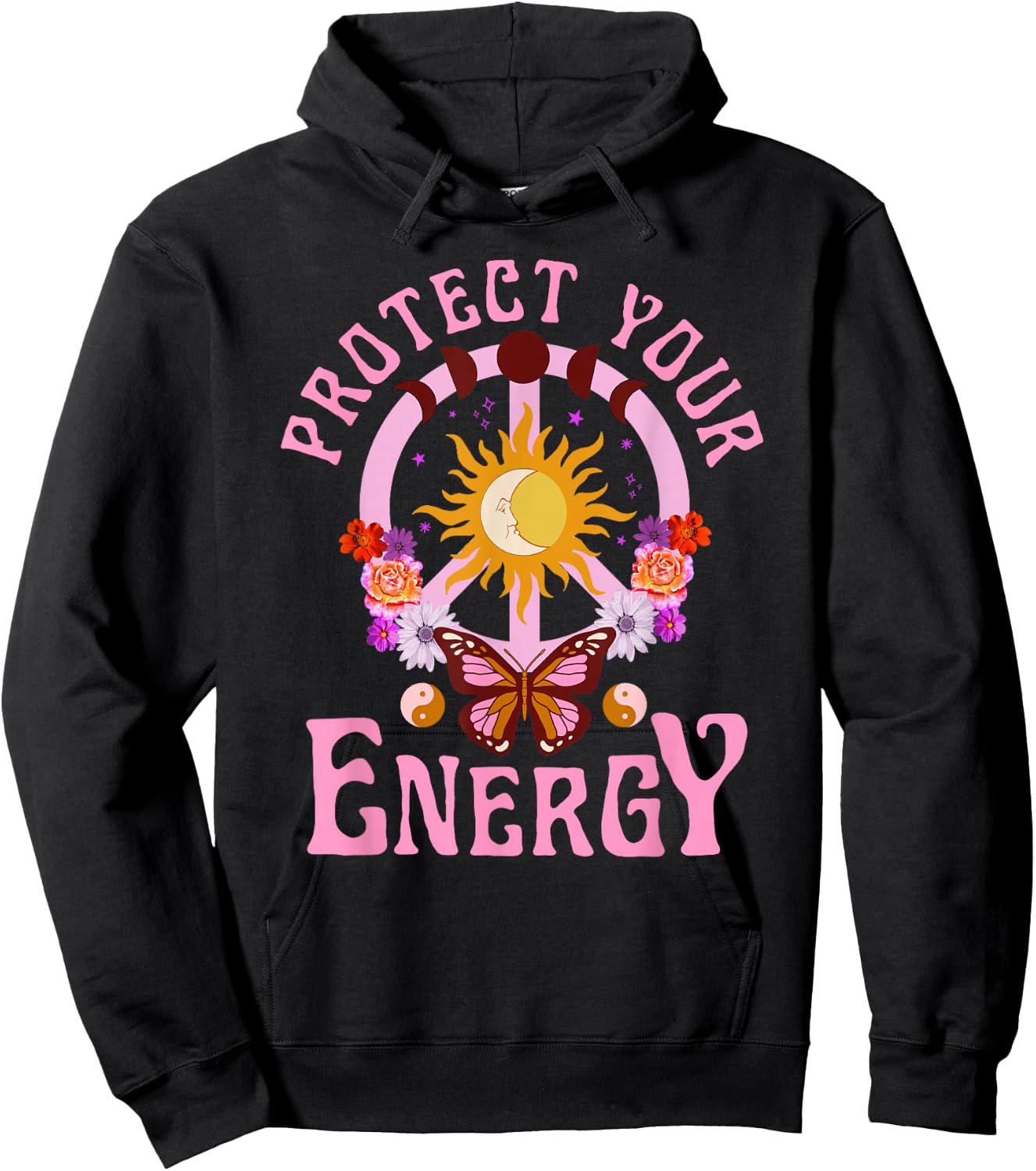 Protect Your Energy Graphic Top peace moon celestial hippie Hoodie - Hoodie | Black